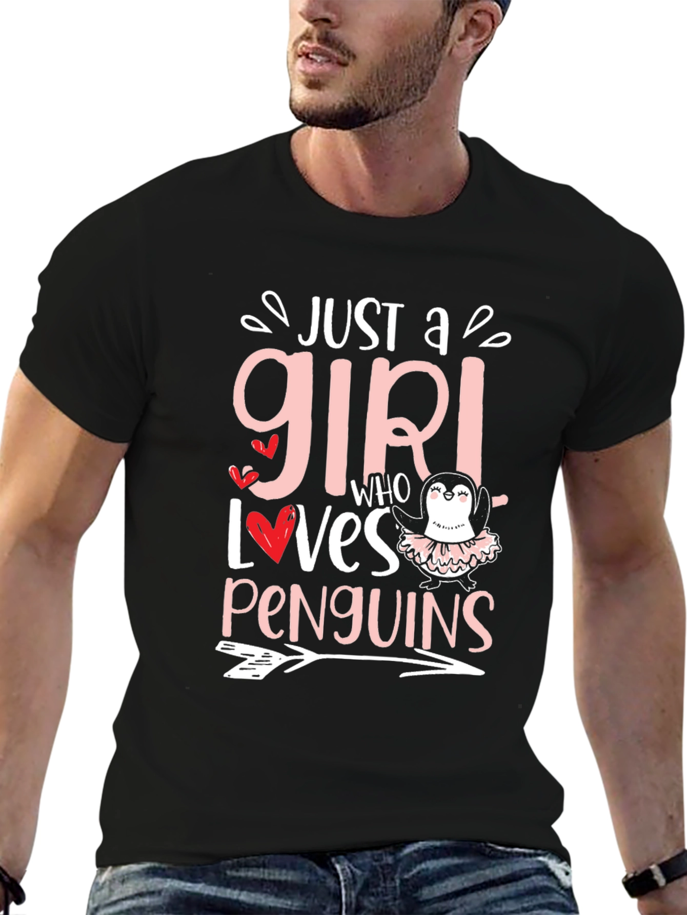 Penguin Lover Girls Tee - Black Cotton