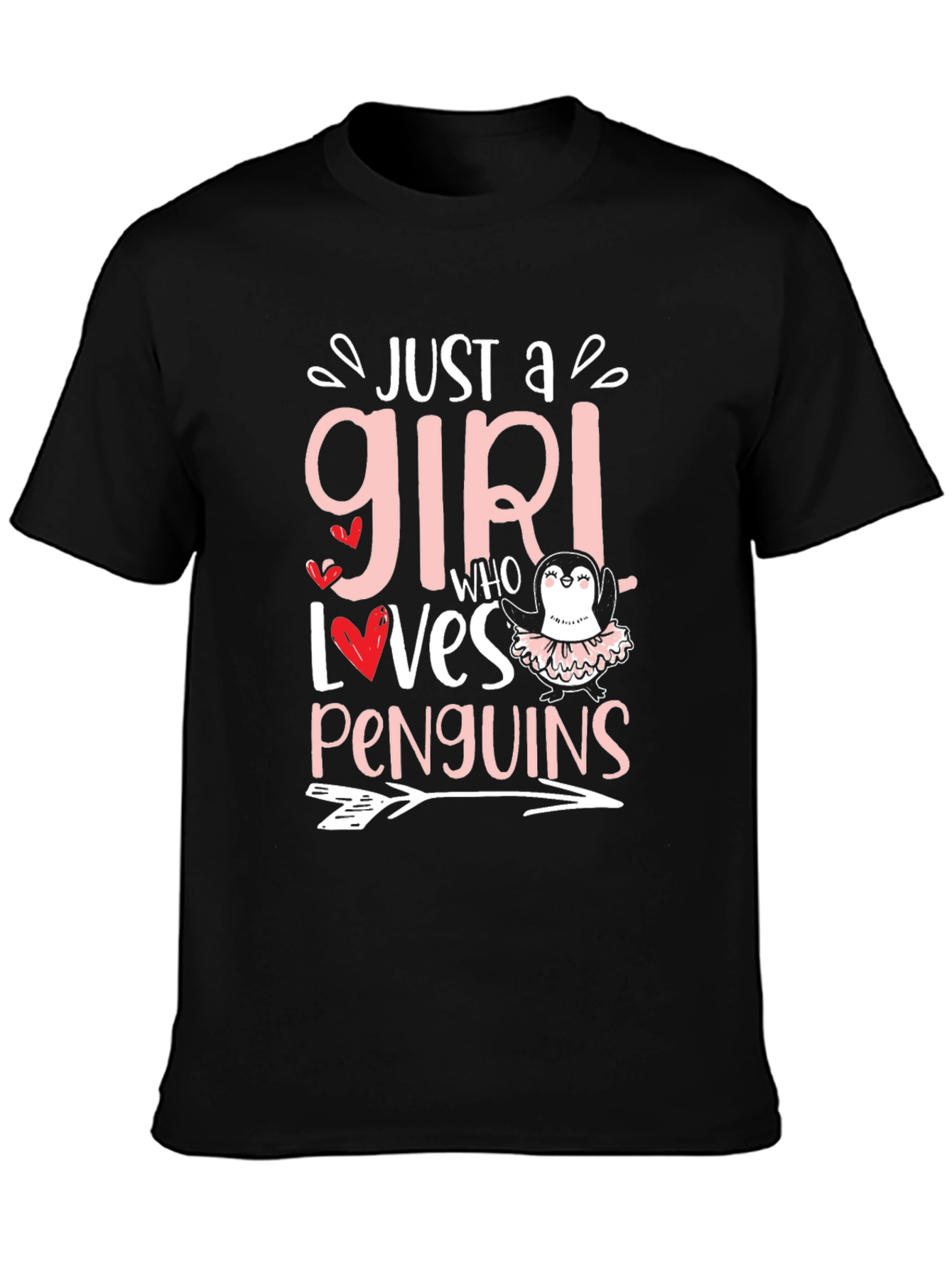 Penguin Lover Girls Tee - Black Cotton