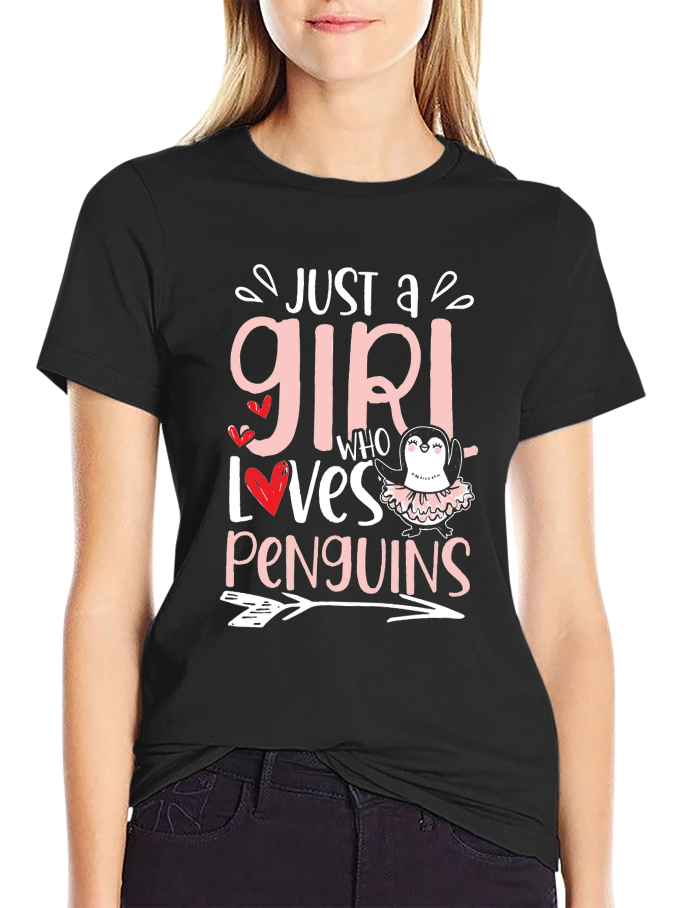 Penguin Lover Girls Tee - Black Cotton