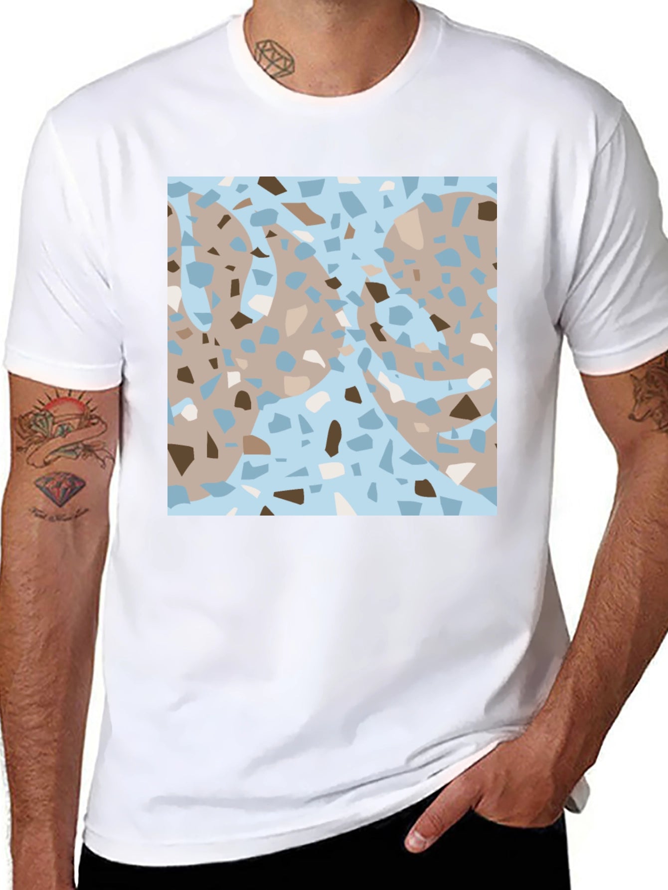 Modern Terrazzo Graphic Print Black T-Shirt