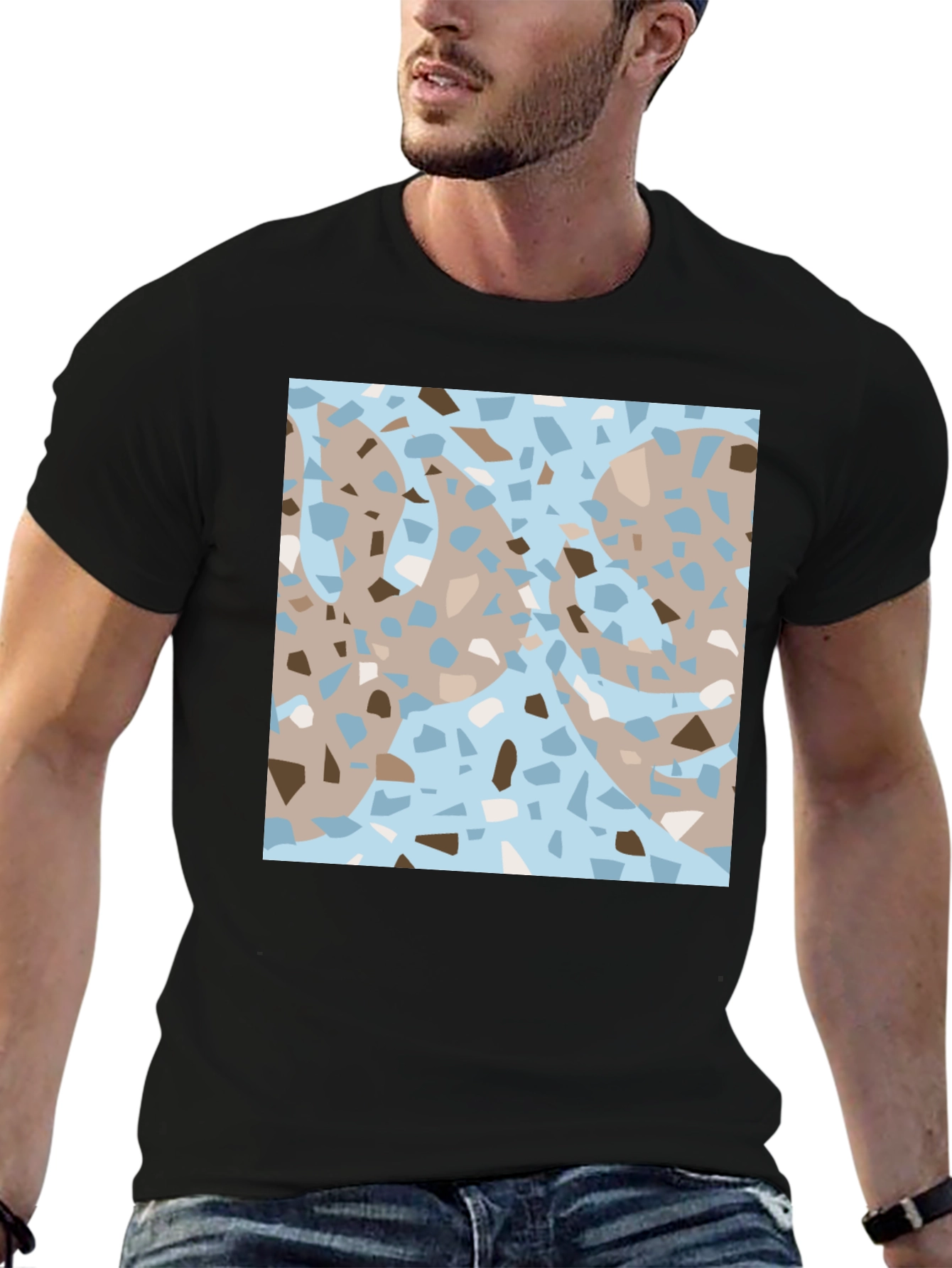Modern Terrazzo Graphic Print Black T-Shirt