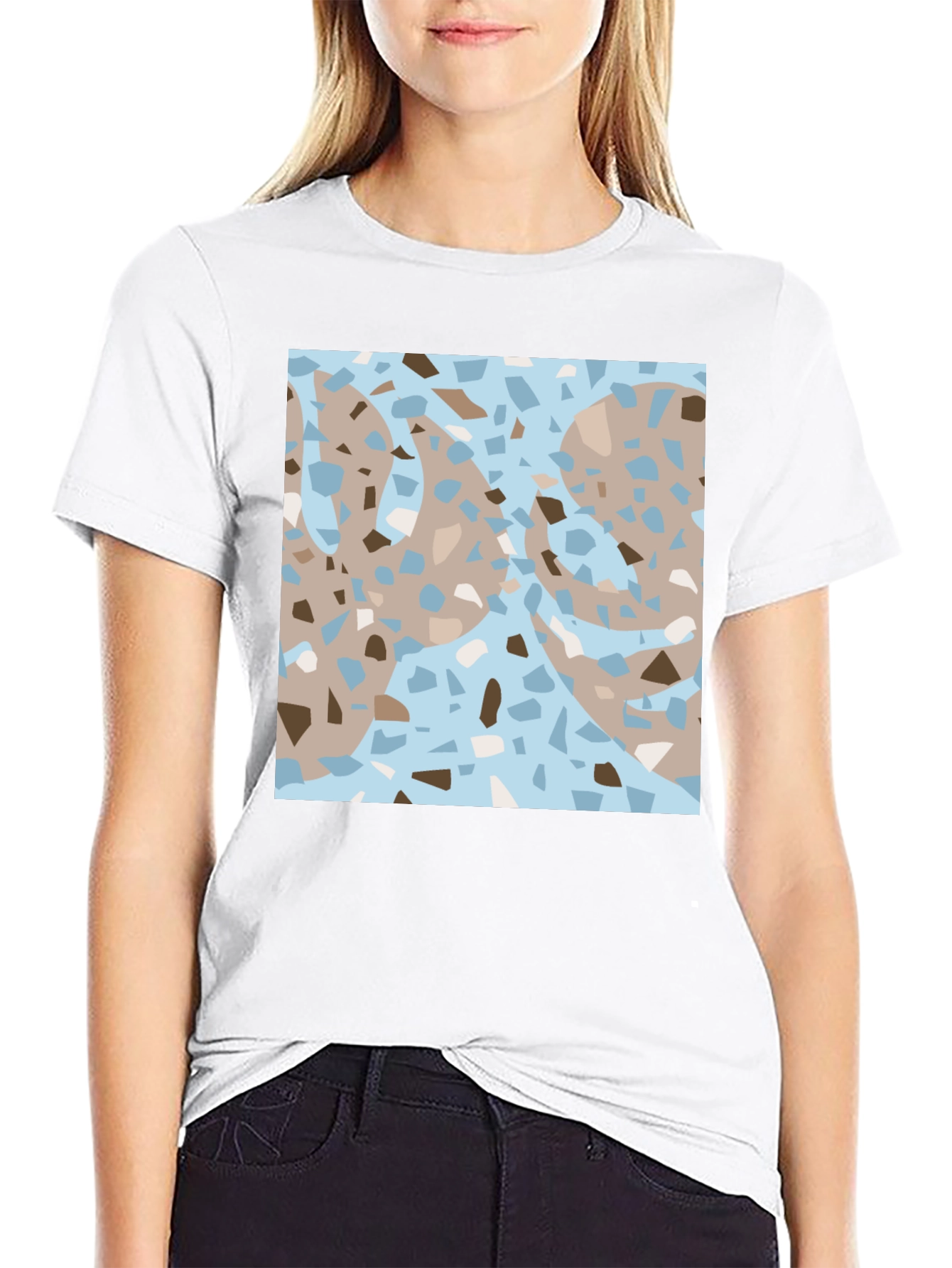 Modern Terrazzo Graphic Print Black T-Shirt