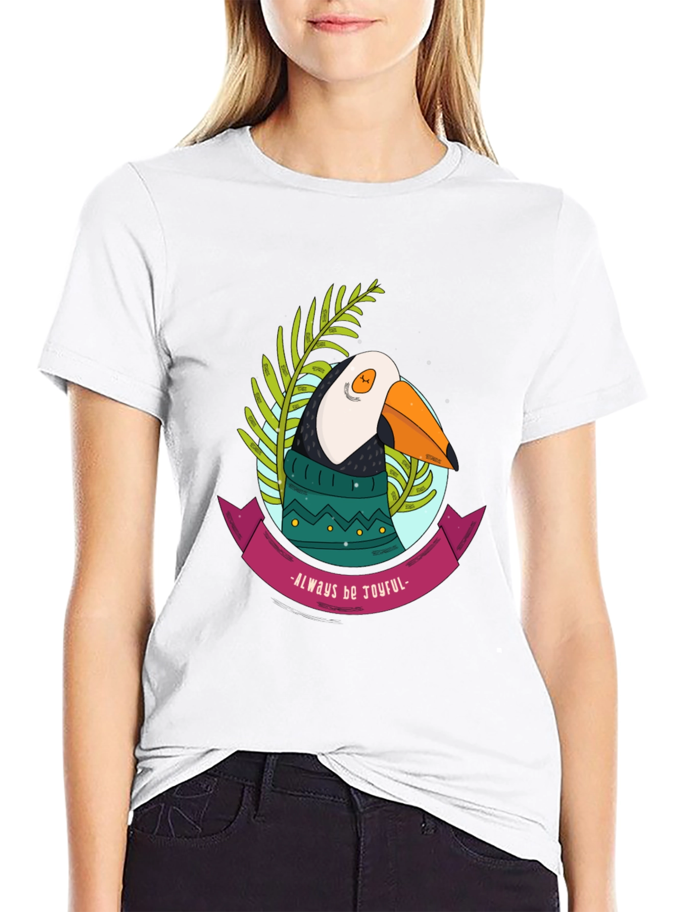 Joyful Puffin Graphic Tee - Black Cotton T-Shirt