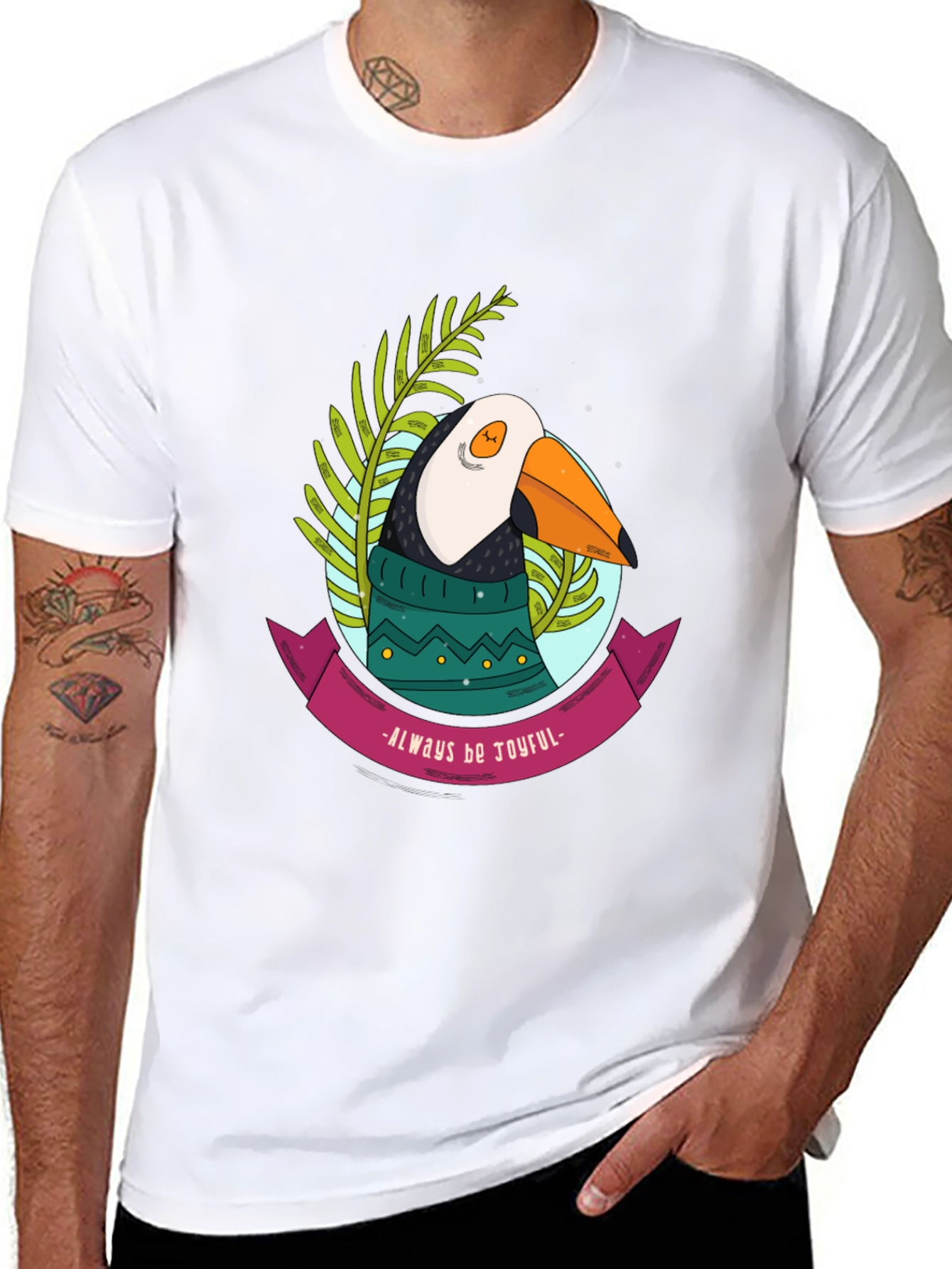 Joyful Puffin Graphic Tee - Black Cotton T-Shirt