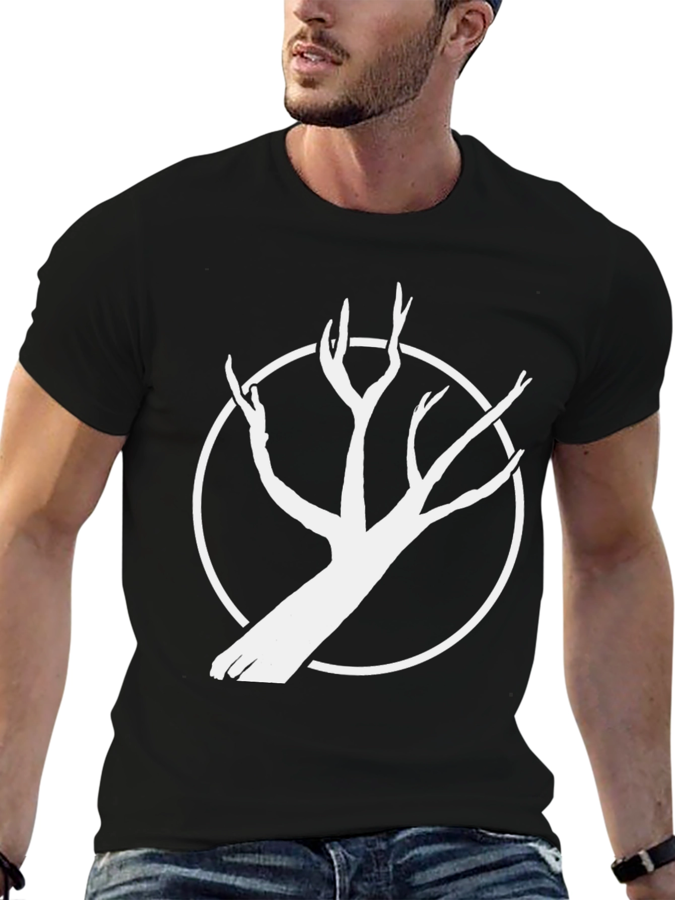 Black Tee with White Tree Circle Graphic