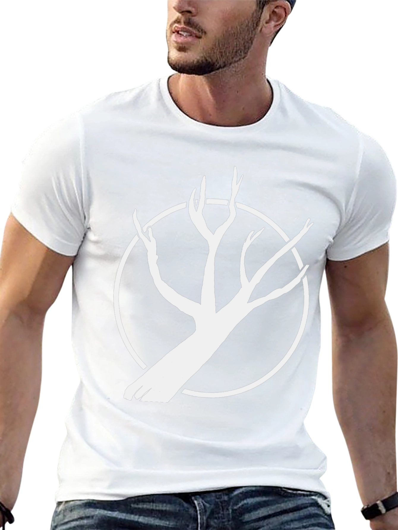 Black Tee with White Tree Circle Graphic