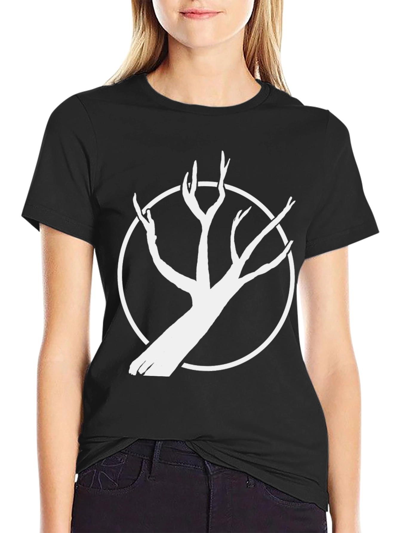 Black Tee with White Tree Circle Graphic