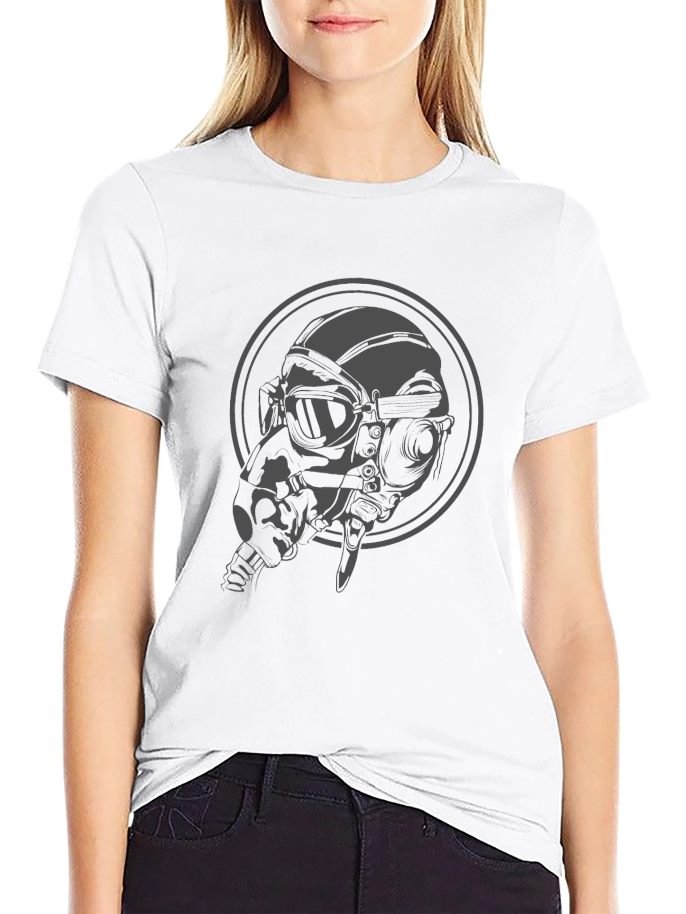 Steampunk Pilot Graphic Tee - Black Cotton T-Shirt
