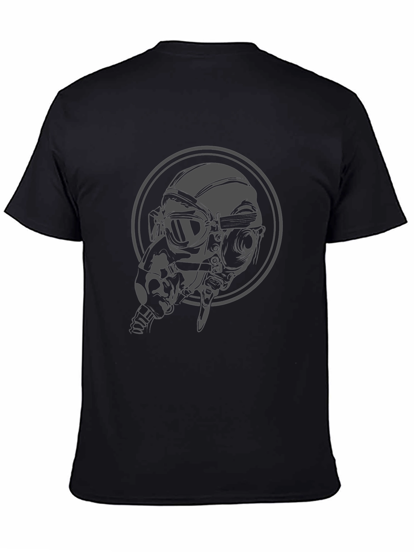 Steampunk Pilot Graphic Tee - Black Cotton T-Shirt