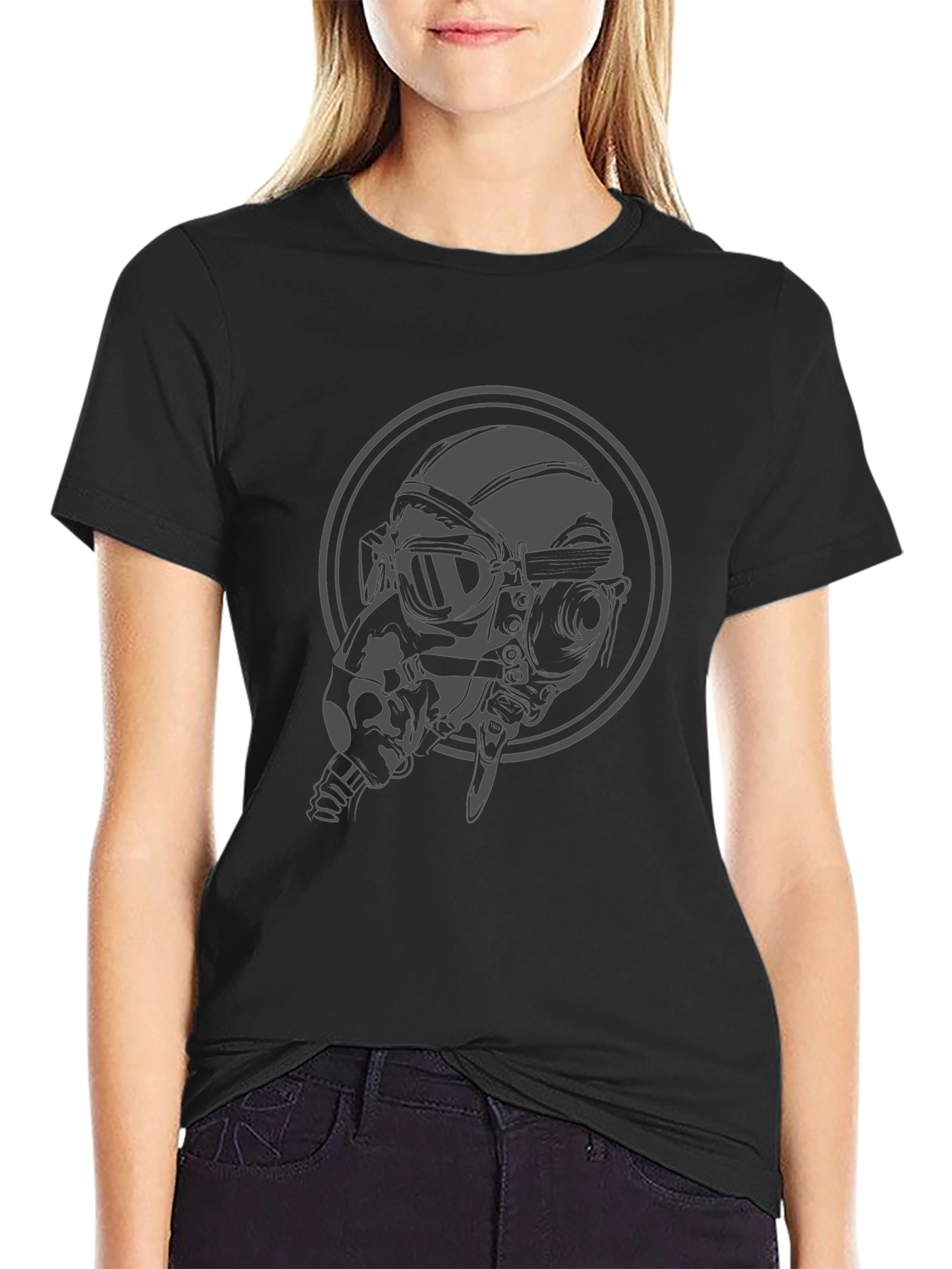 Steampunk Pilot Graphic Tee - Black Cotton T-Shirt
