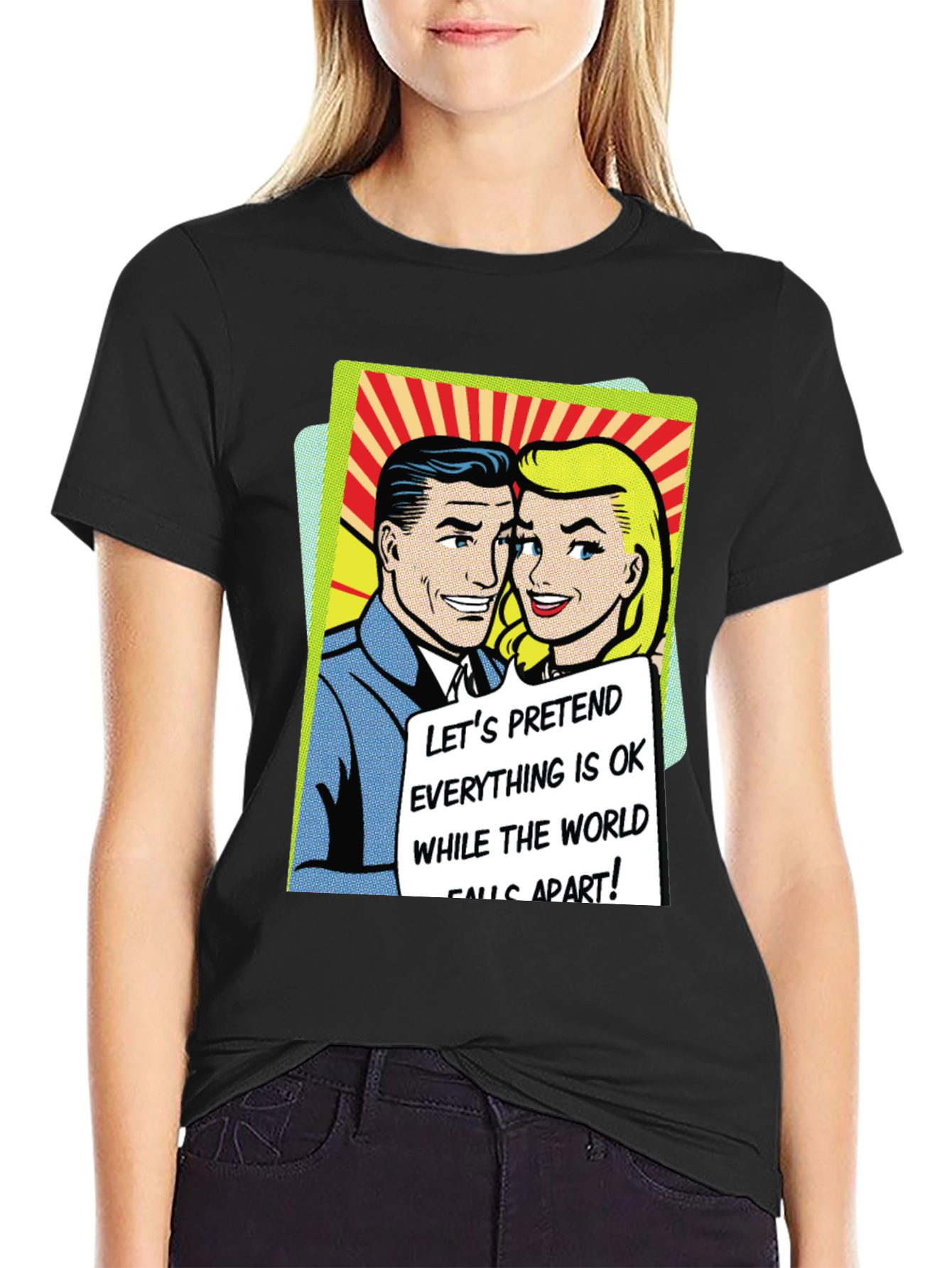 Retro Comic Book Tee: Pretend All is OK T-Shirt