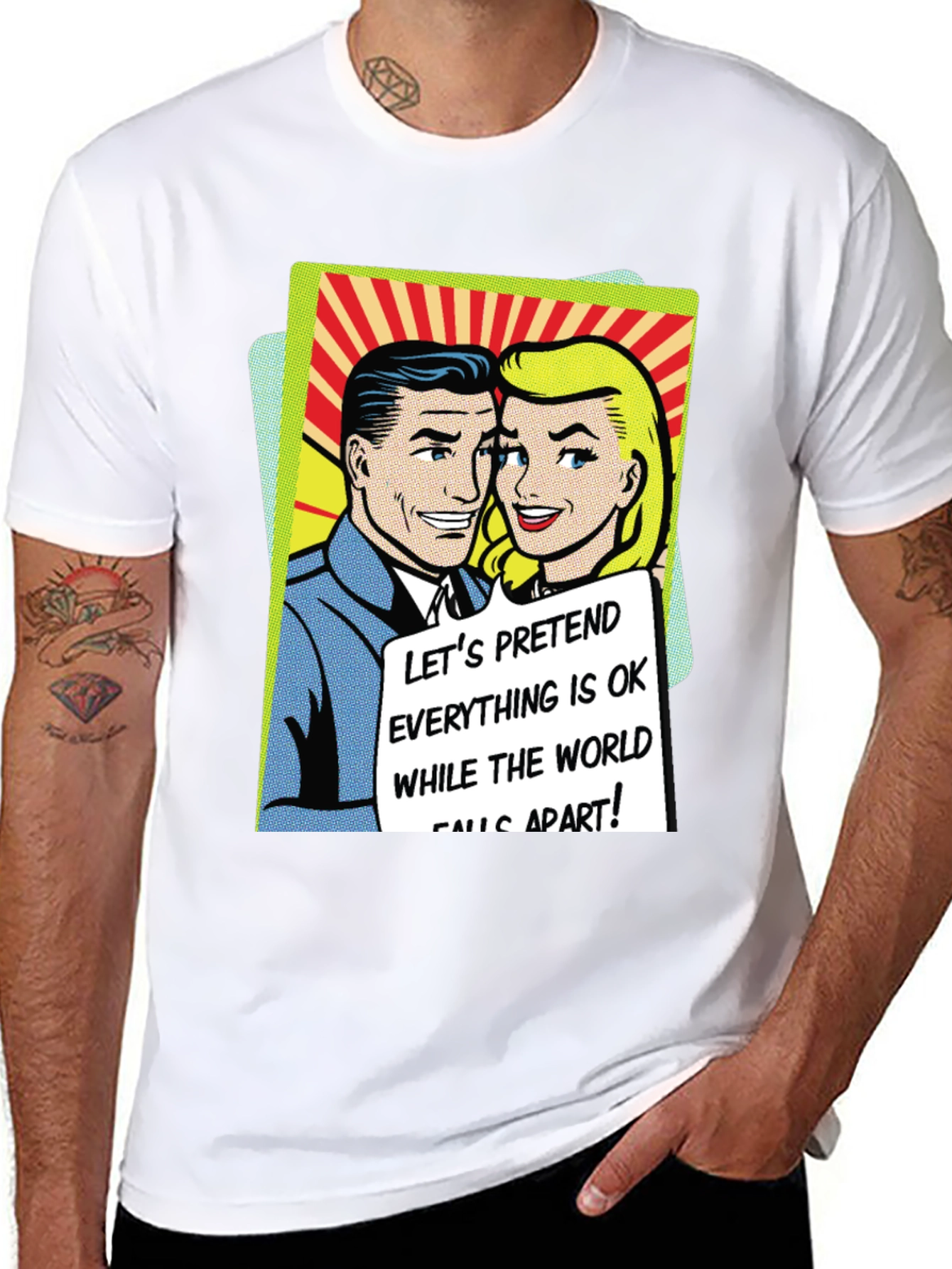 Retro Comic Book Tee: Pretend All is OK T-Shirt