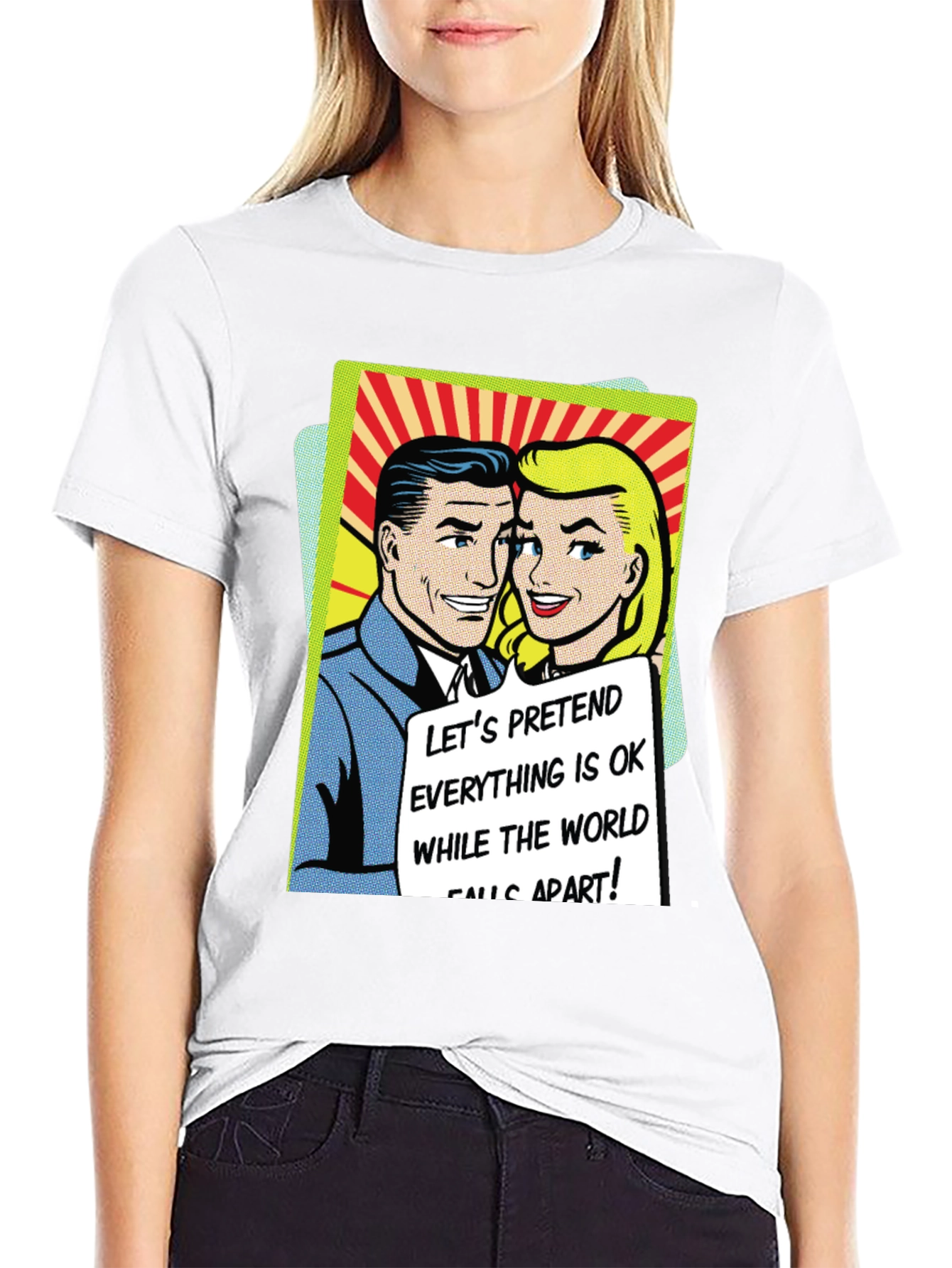Retro Comic Book Tee: Pretend All is OK T-Shirt