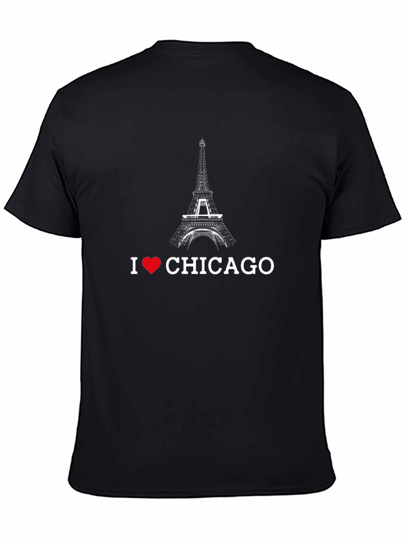 I Love Chicago Eiffel Tower Black T-Shirt