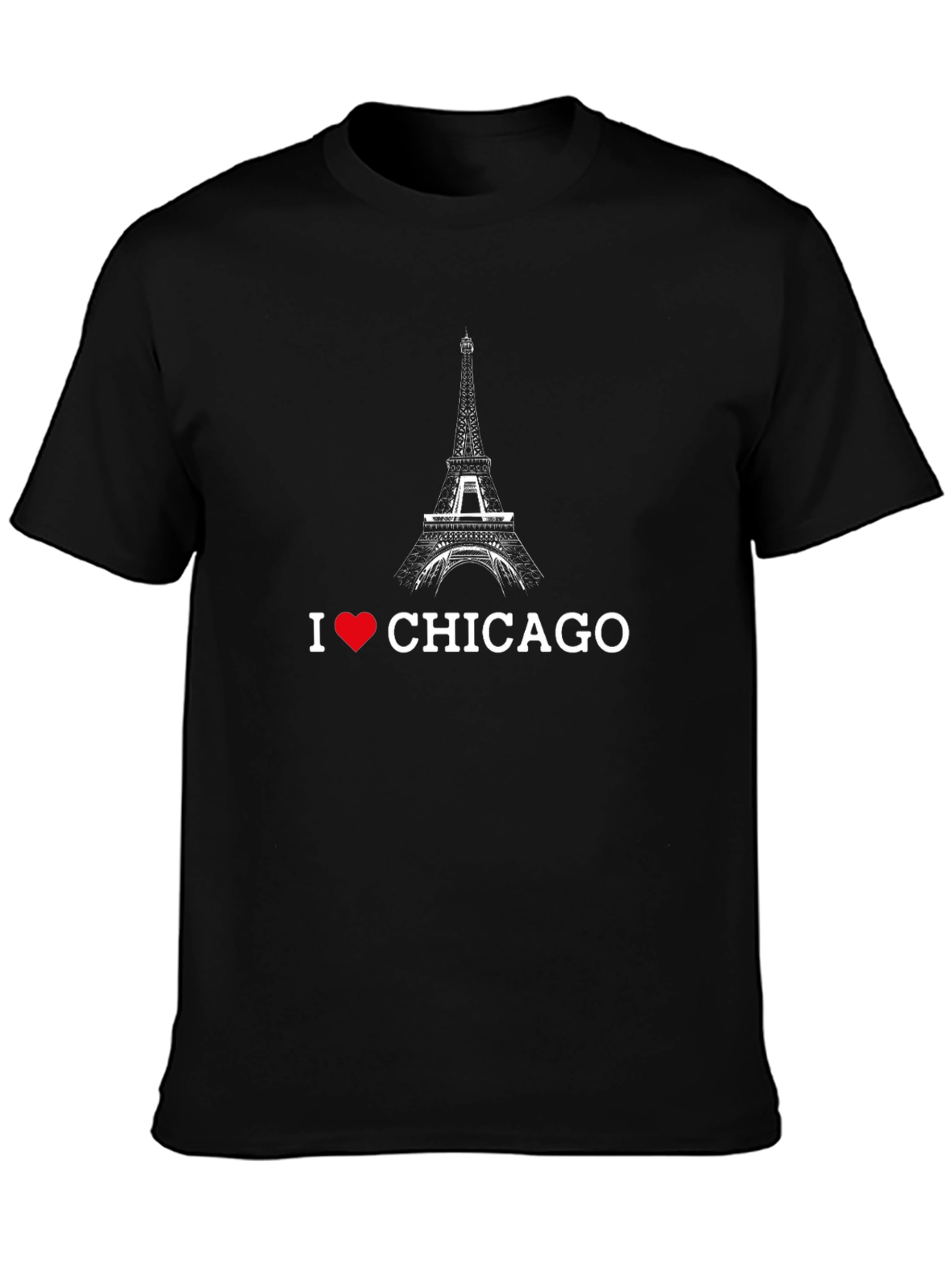 I Love Chicago Eiffel Tower Black T-Shirt