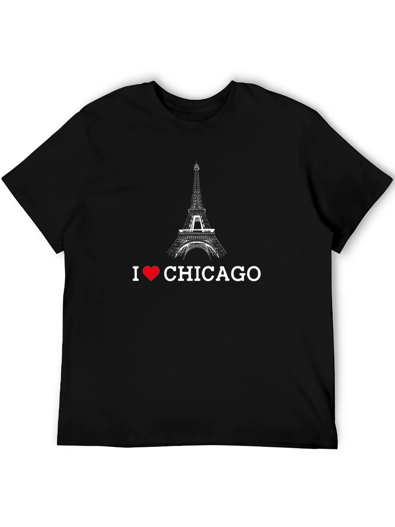 I Love Chicago Eiffel Tower Black T-Shirt