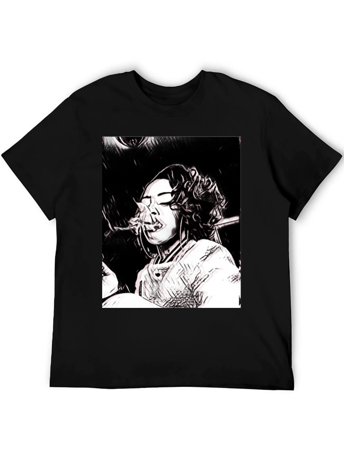 Black T-Shirt with Woman Smoking Graphic