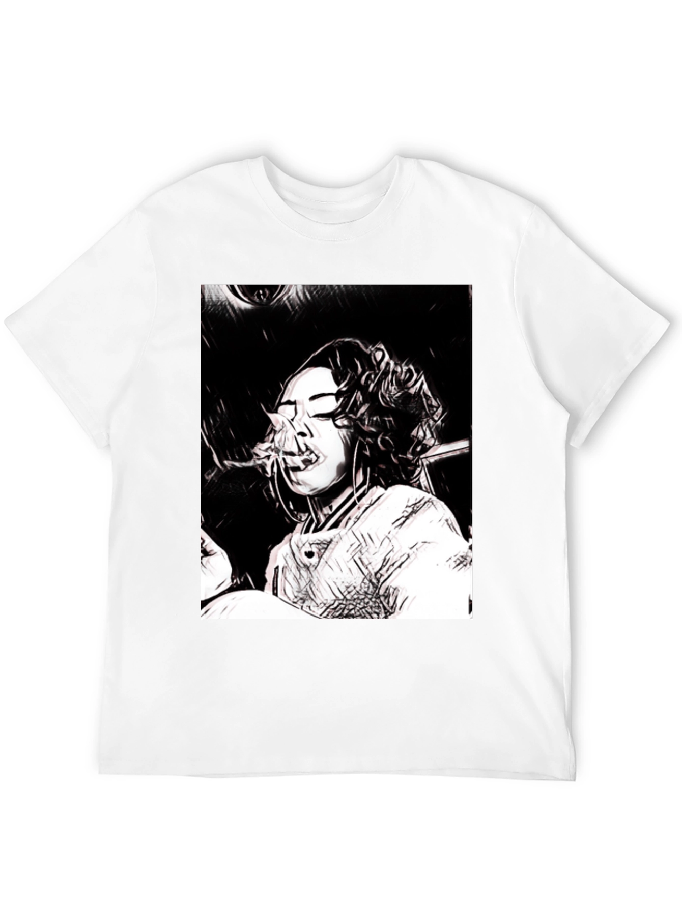 Black T-Shirt with Woman Smoking Graphic