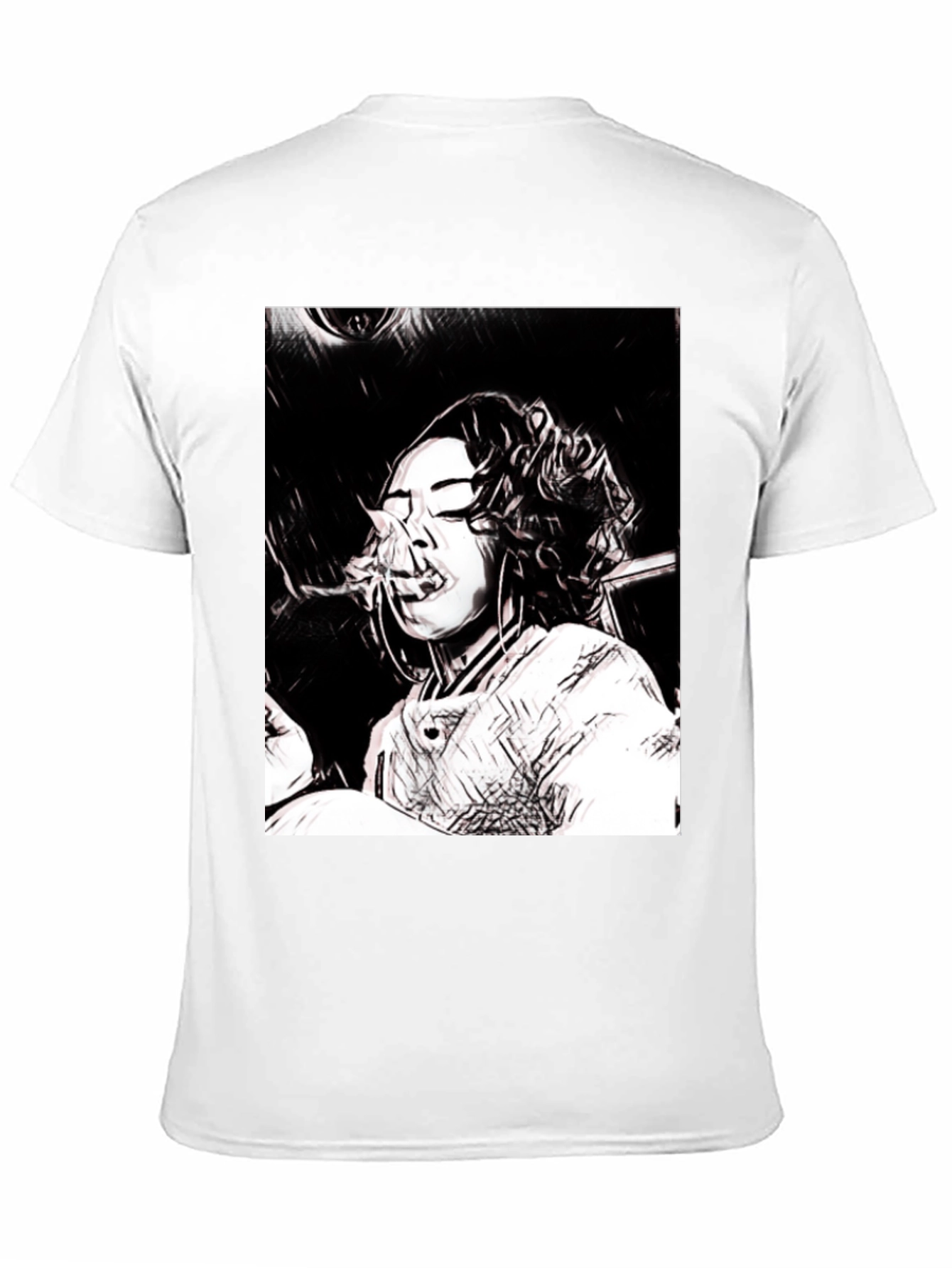 Black T-Shirt with Woman Smoking Graphic