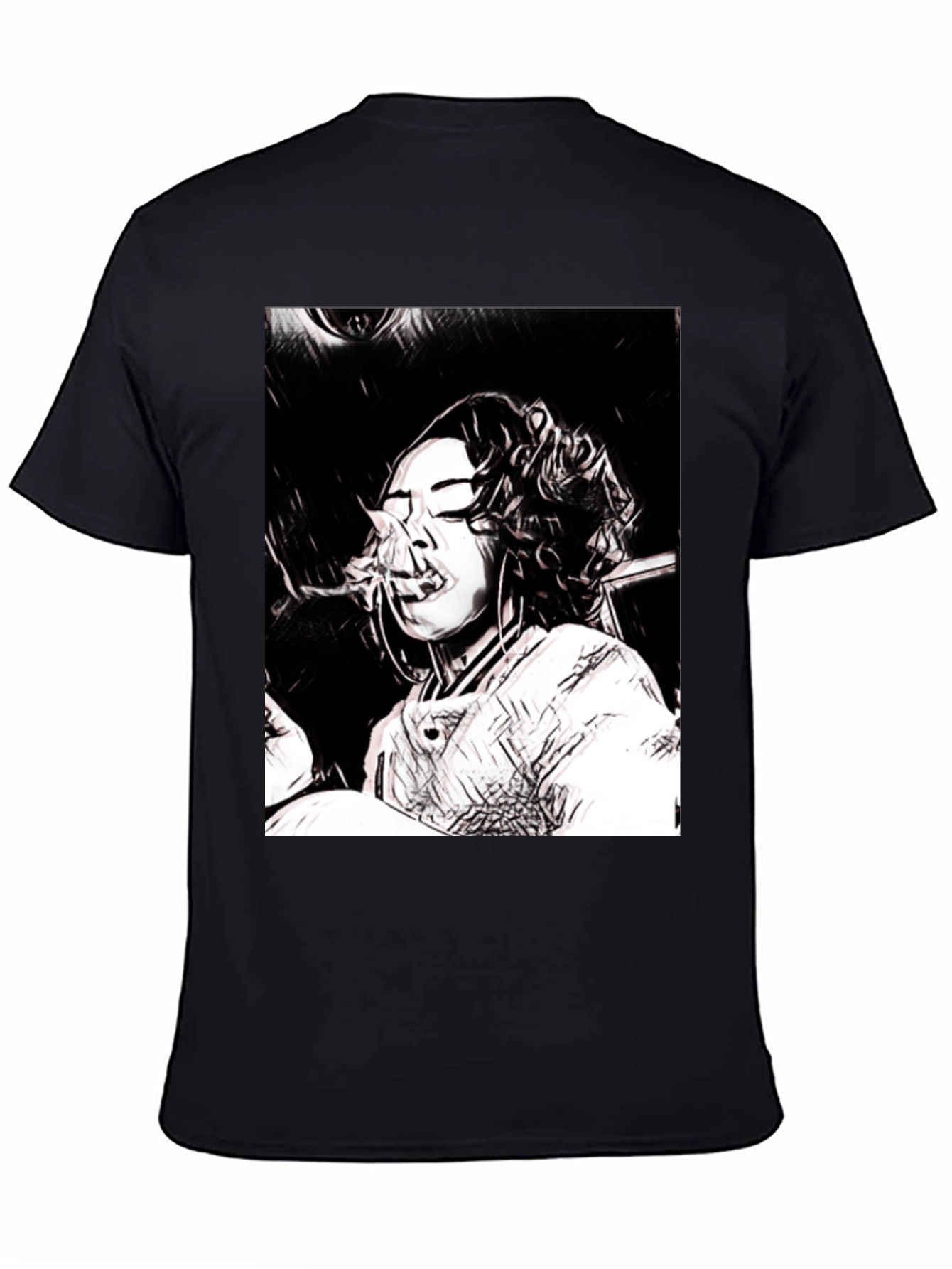 Black T-Shirt with Woman Smoking Graphic