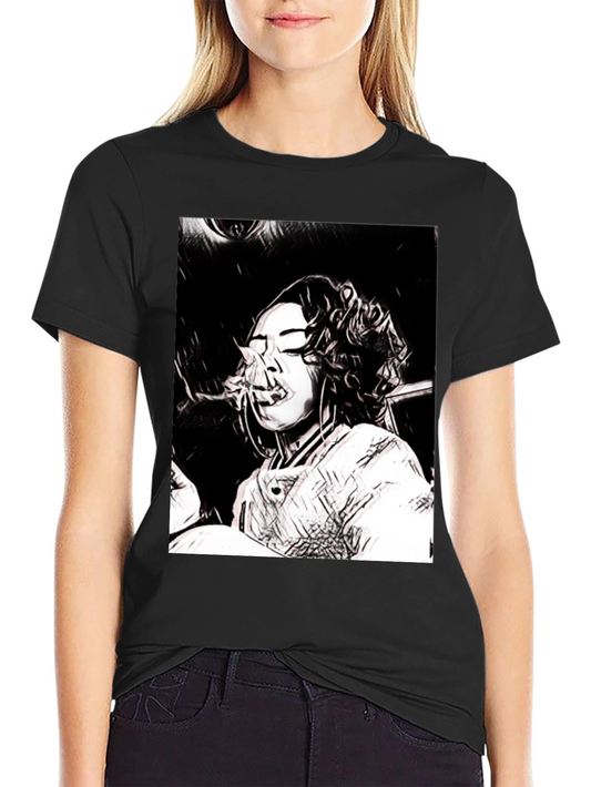 Black T-Shirt with Woman Smoking Graphic