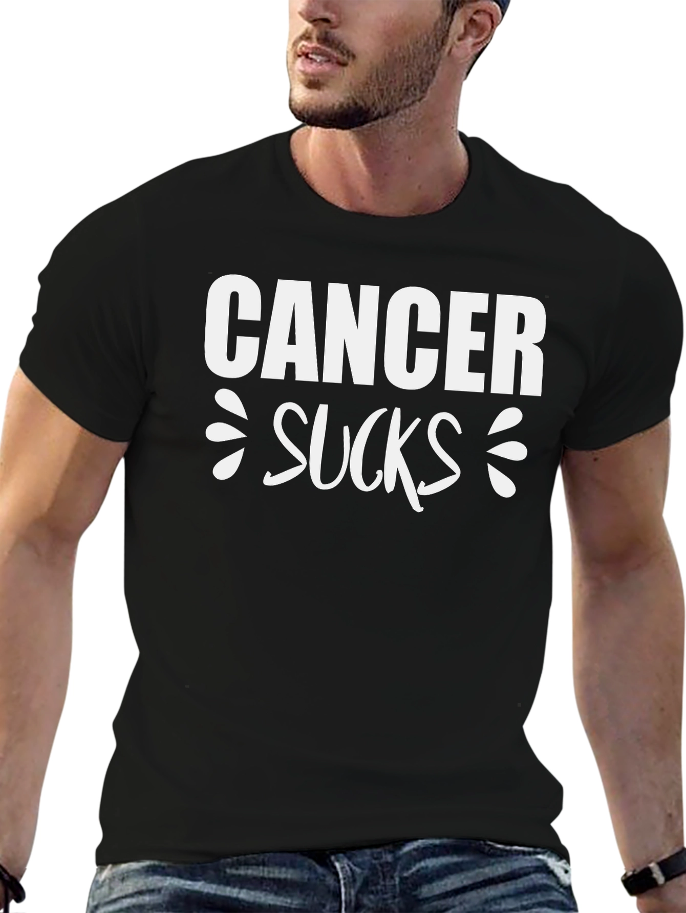 Cancer Sucks T-Shirt - Black Crew Neck Tee