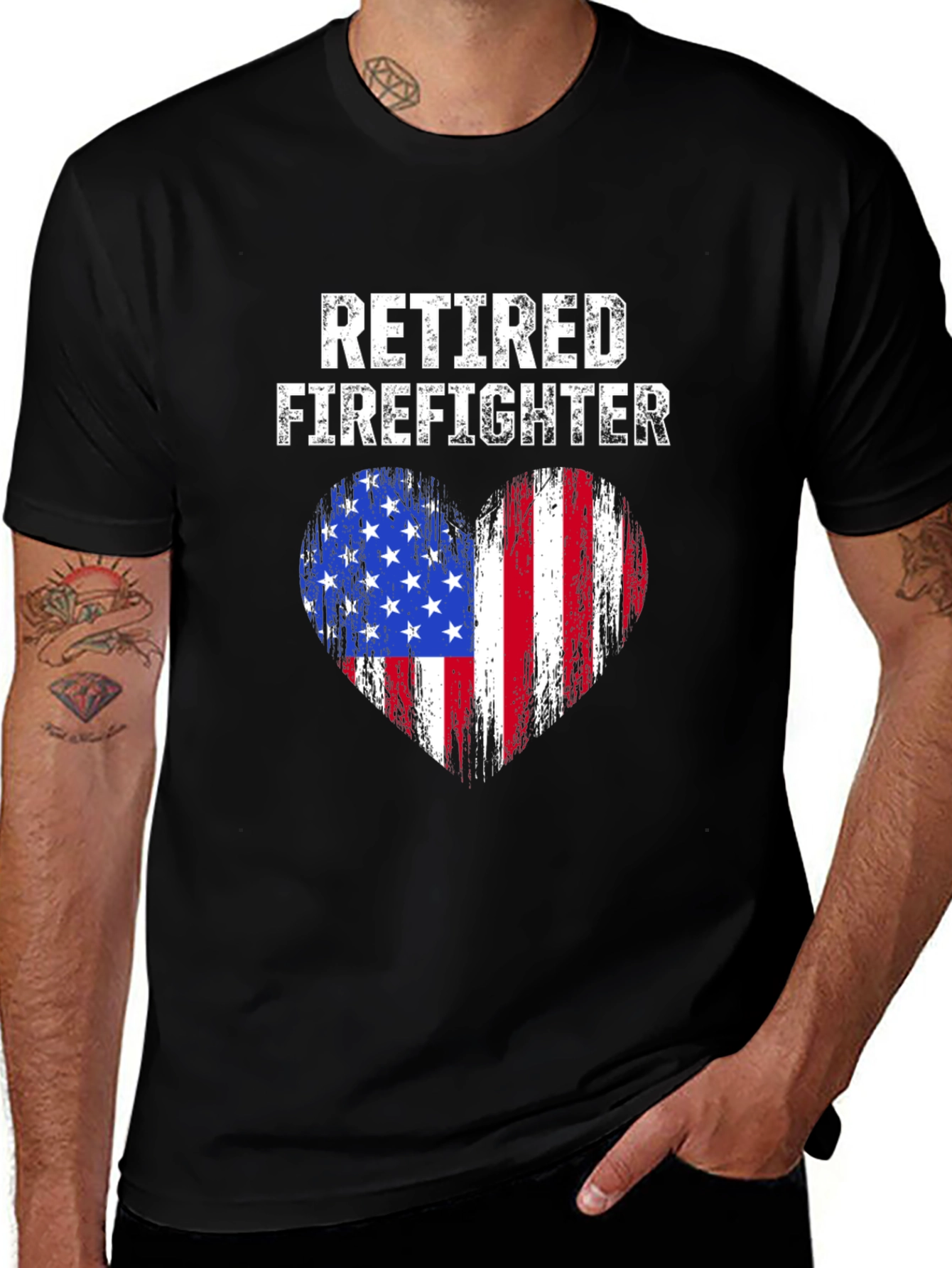 Retired Firefighter American Flag Heart T-Shirt