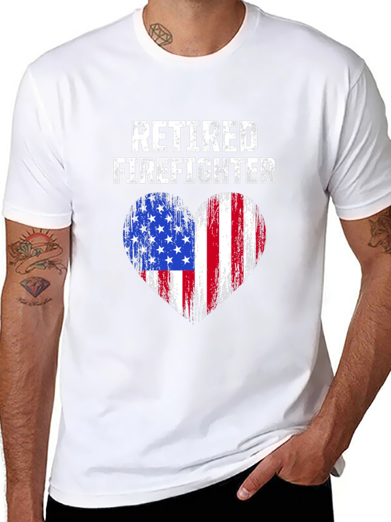 Retired Firefighter American Flag Heart T-Shirt