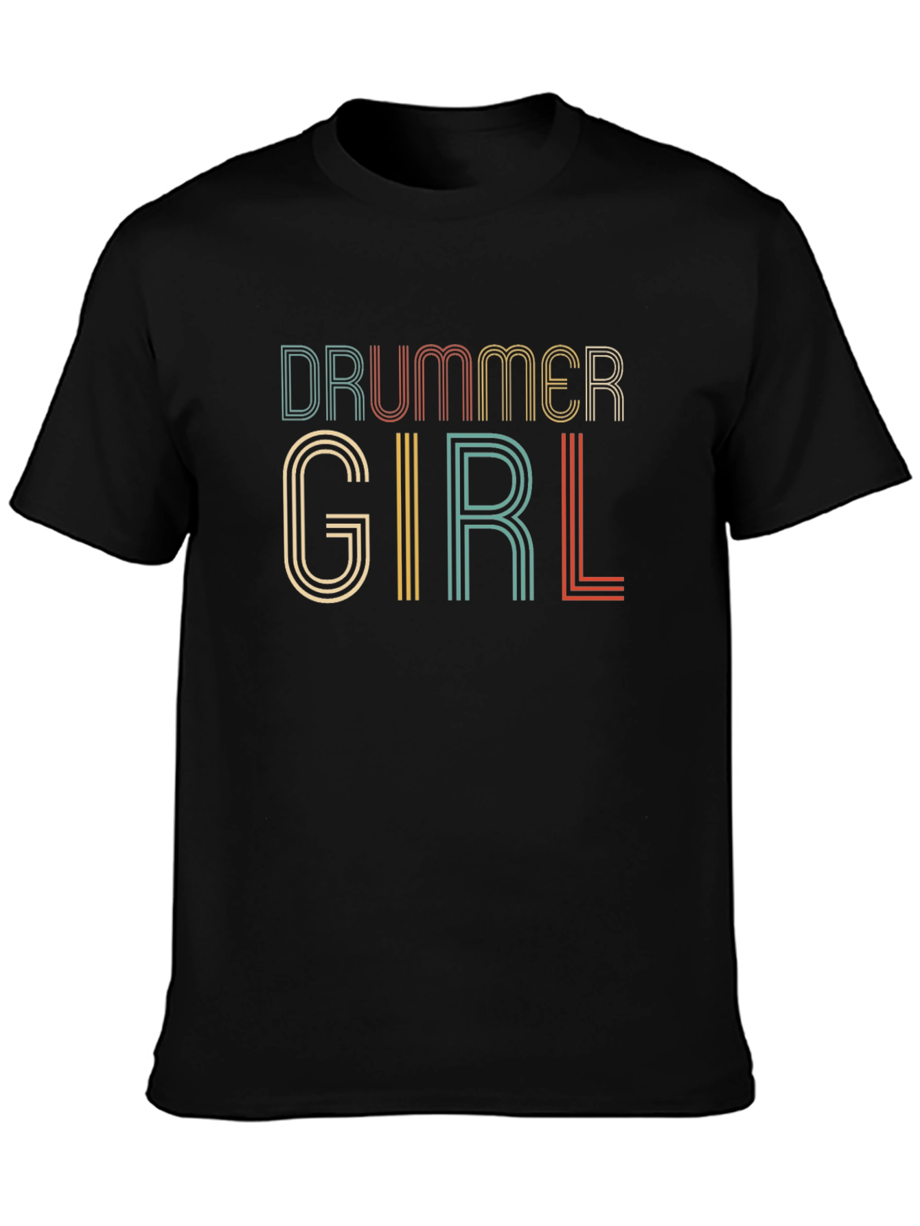 Drummer Girl Retro Style Black T-Shirt