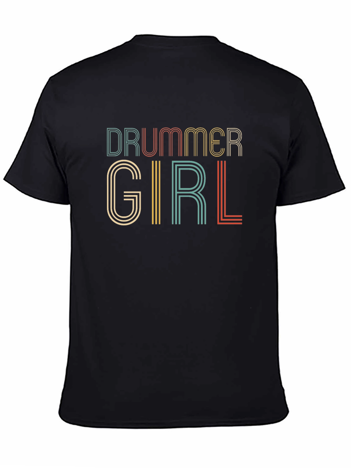 Drummer Girl Retro Style Black T-Shirt