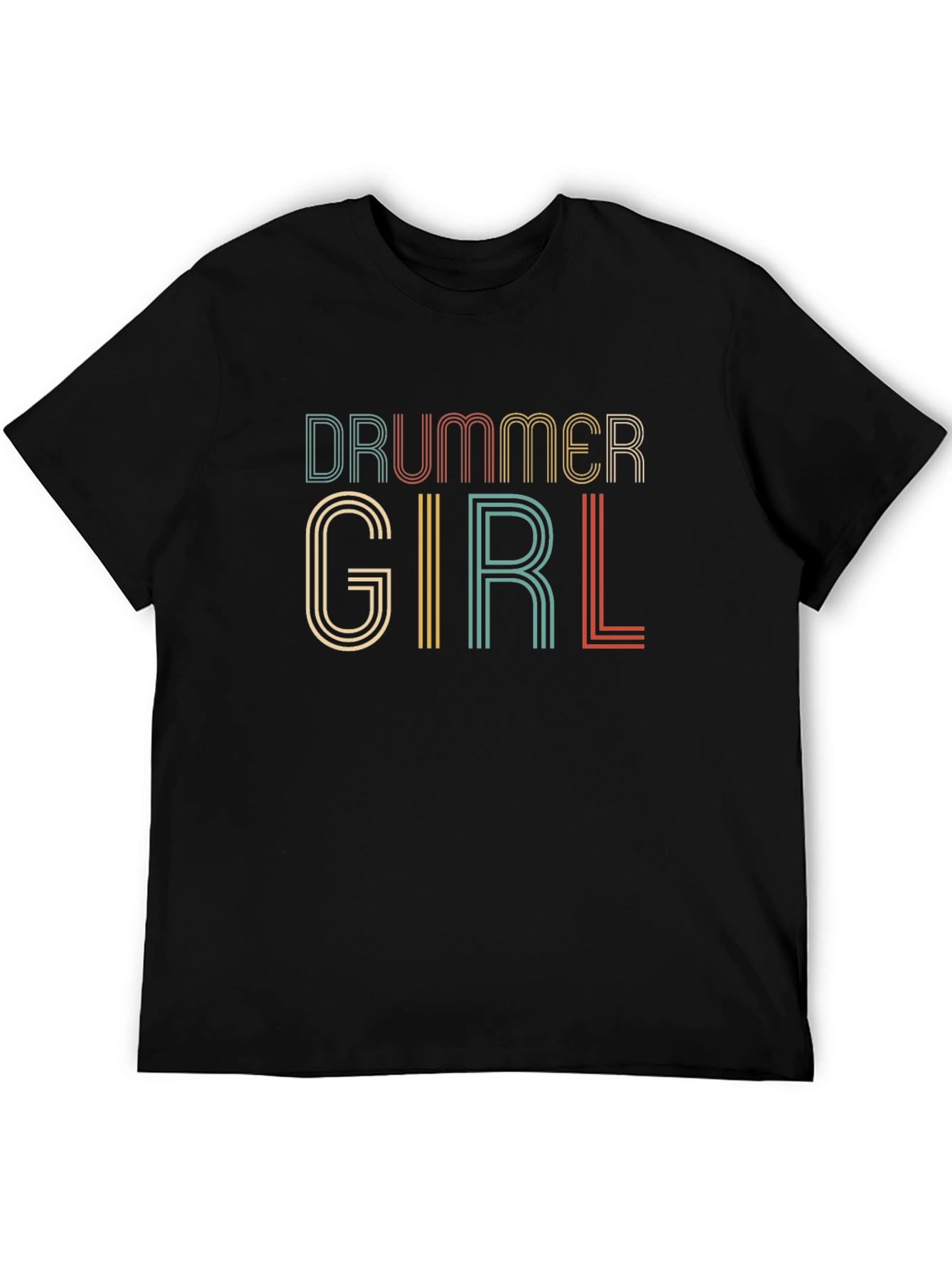 Drummer Girl Retro Style Black T-Shirt