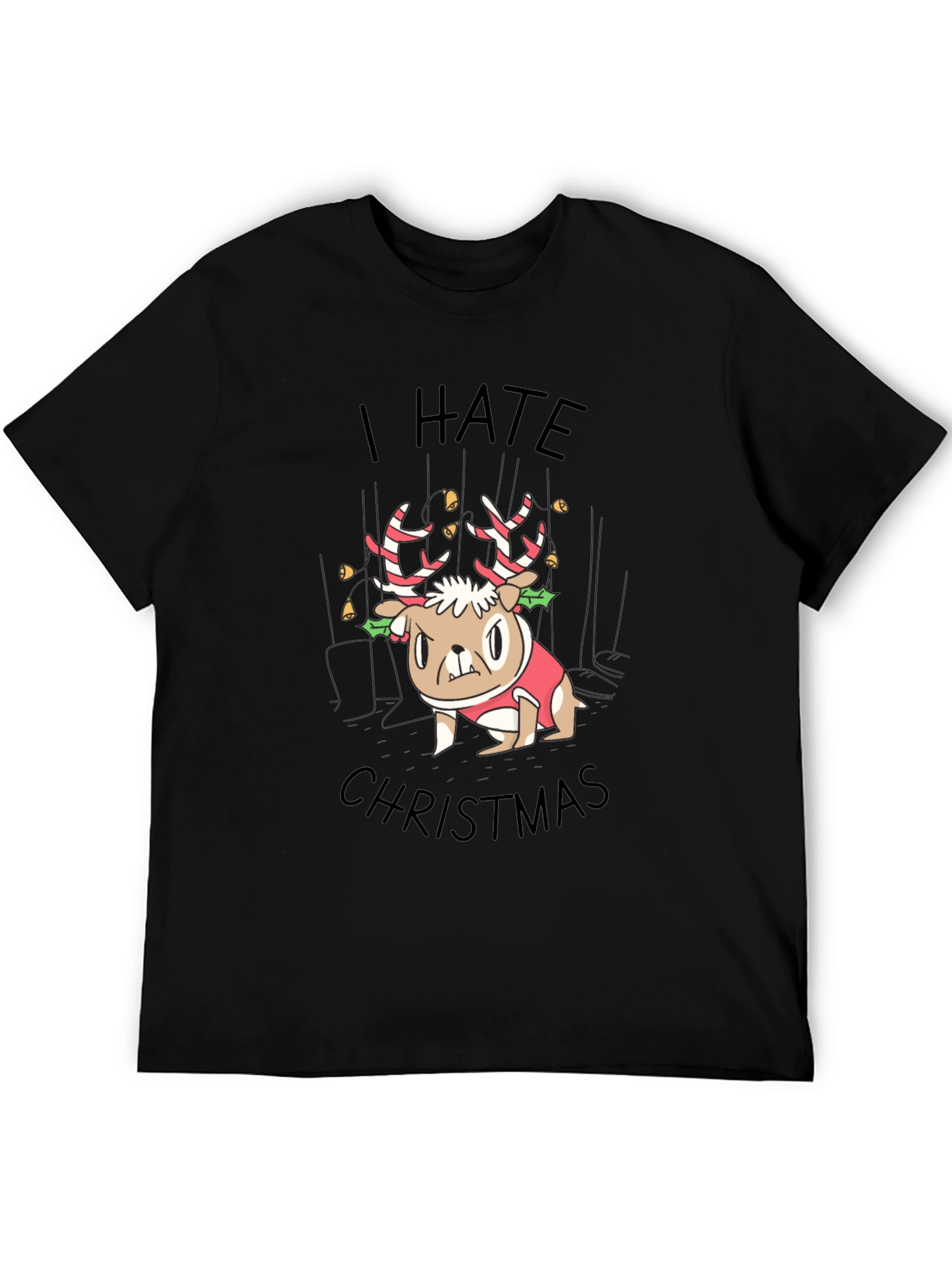 I Hate Christmas Grumpy Dog Reindeer T-Shirt