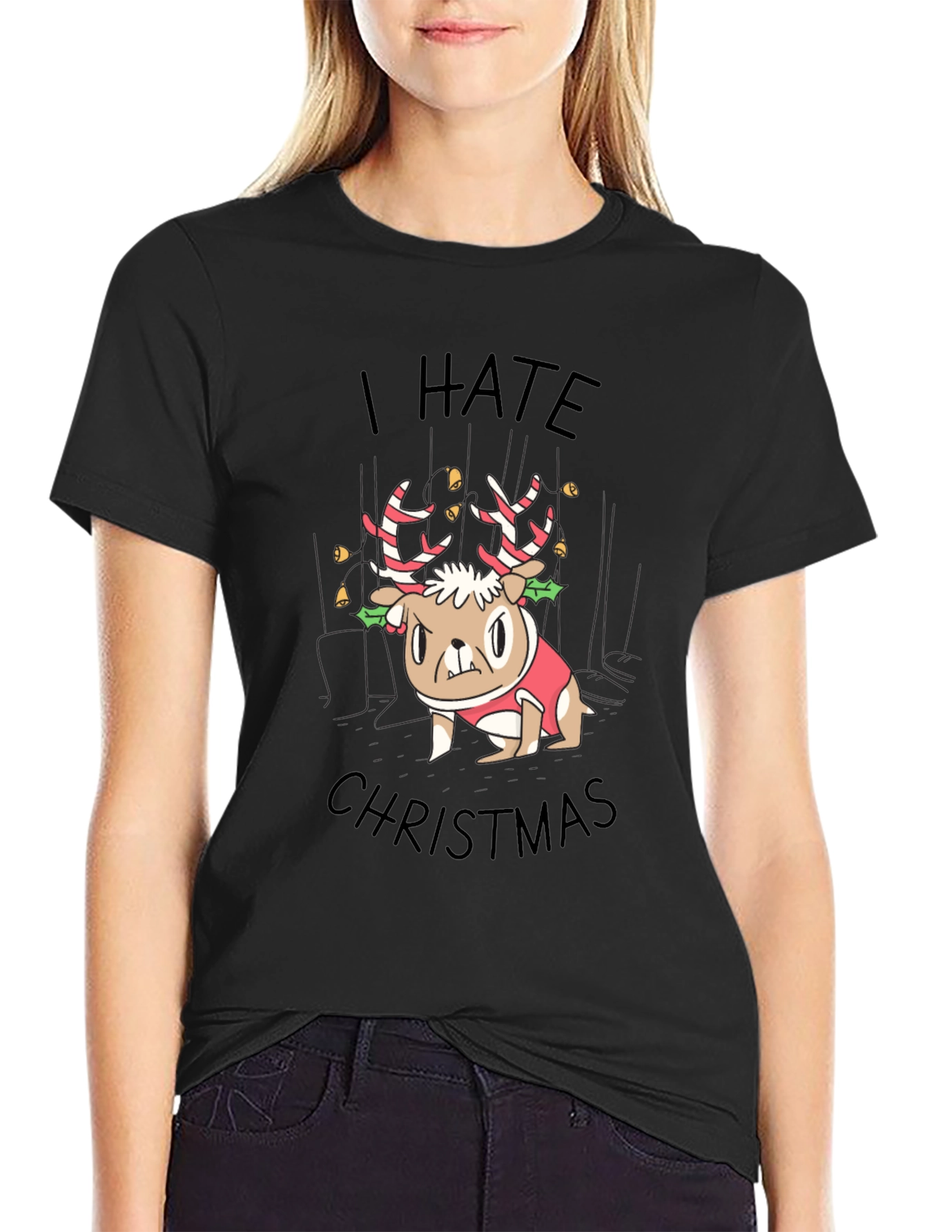 I Hate Christmas Grumpy Dog Reindeer T-Shirt
