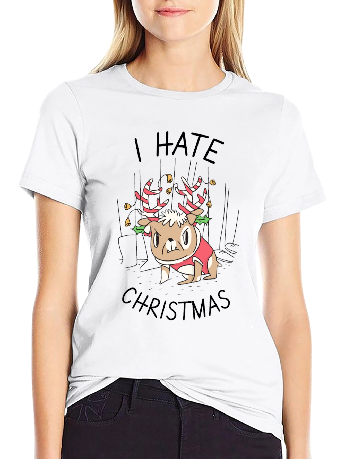 I Hate Christmas Grumpy Dog Reindeer T-Shirt