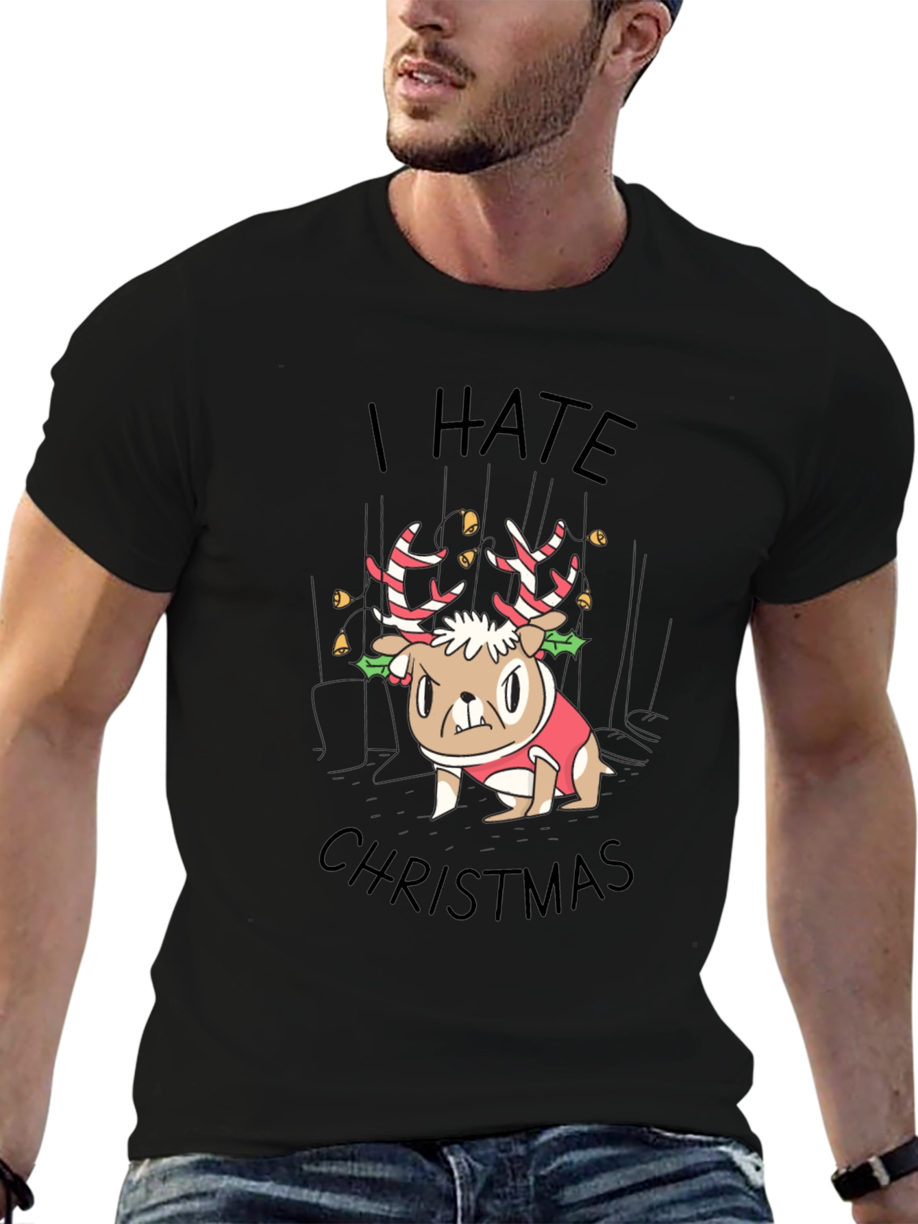 I Hate Christmas Grumpy Dog Reindeer T-Shirt