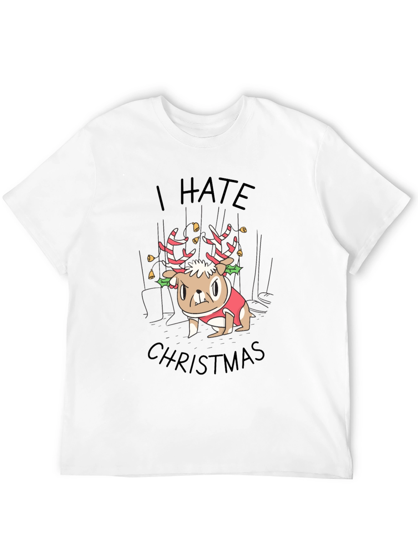 I Hate Christmas Grumpy Dog Reindeer T-Shirt