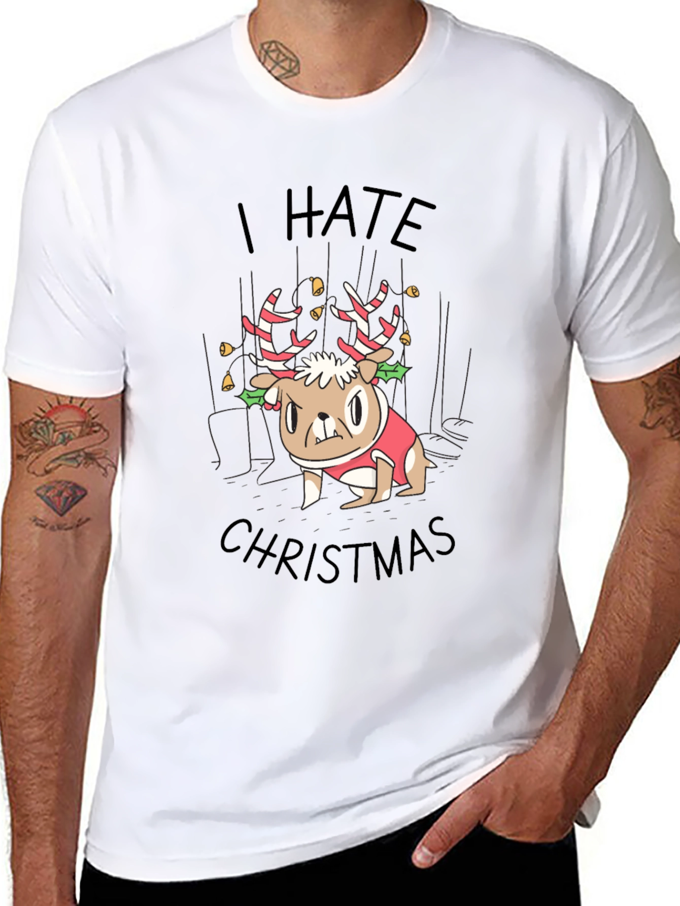 I Hate Christmas Grumpy Dog Reindeer T-Shirt
