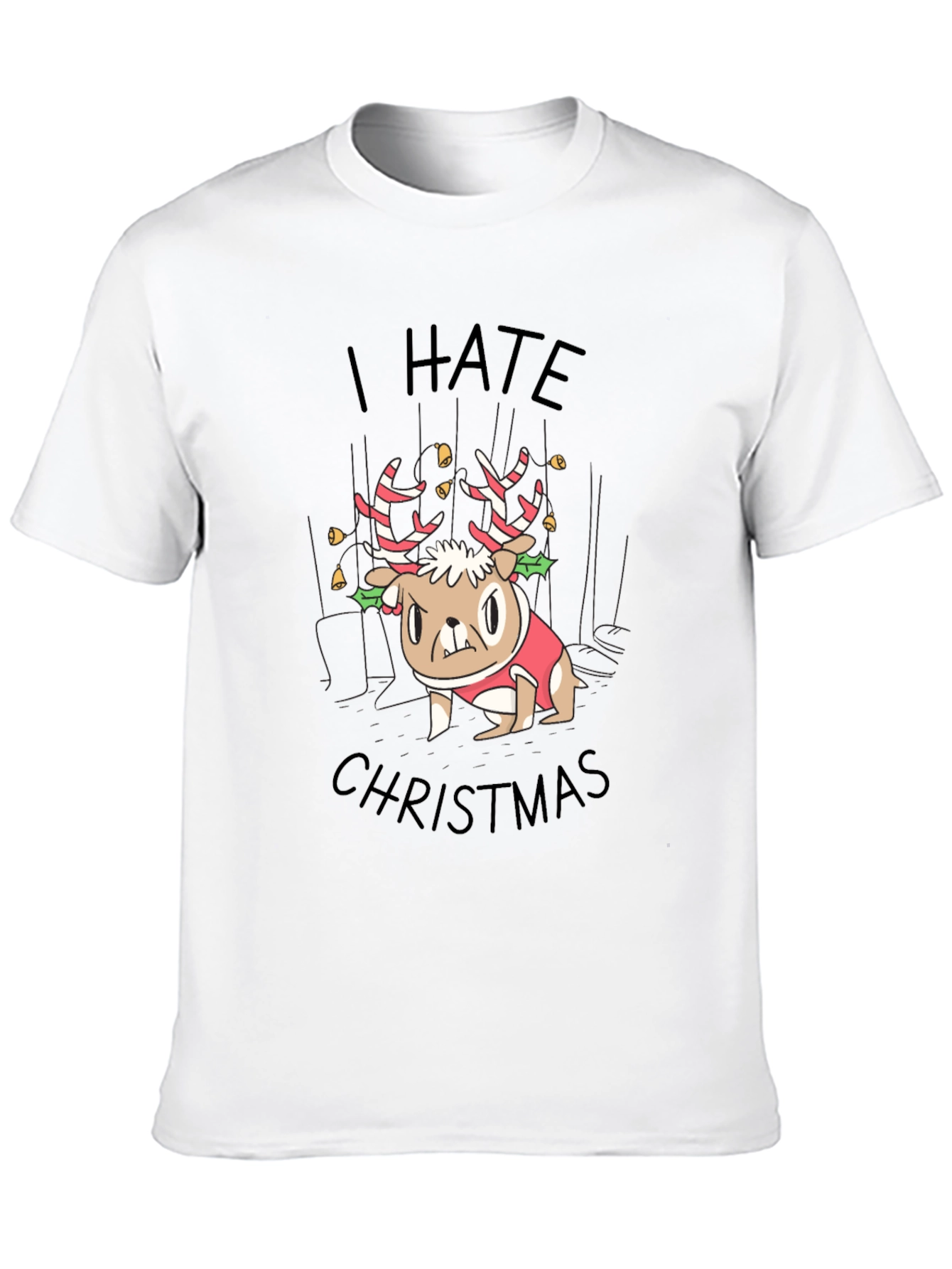 I Hate Christmas Grumpy Dog Reindeer T-Shirt