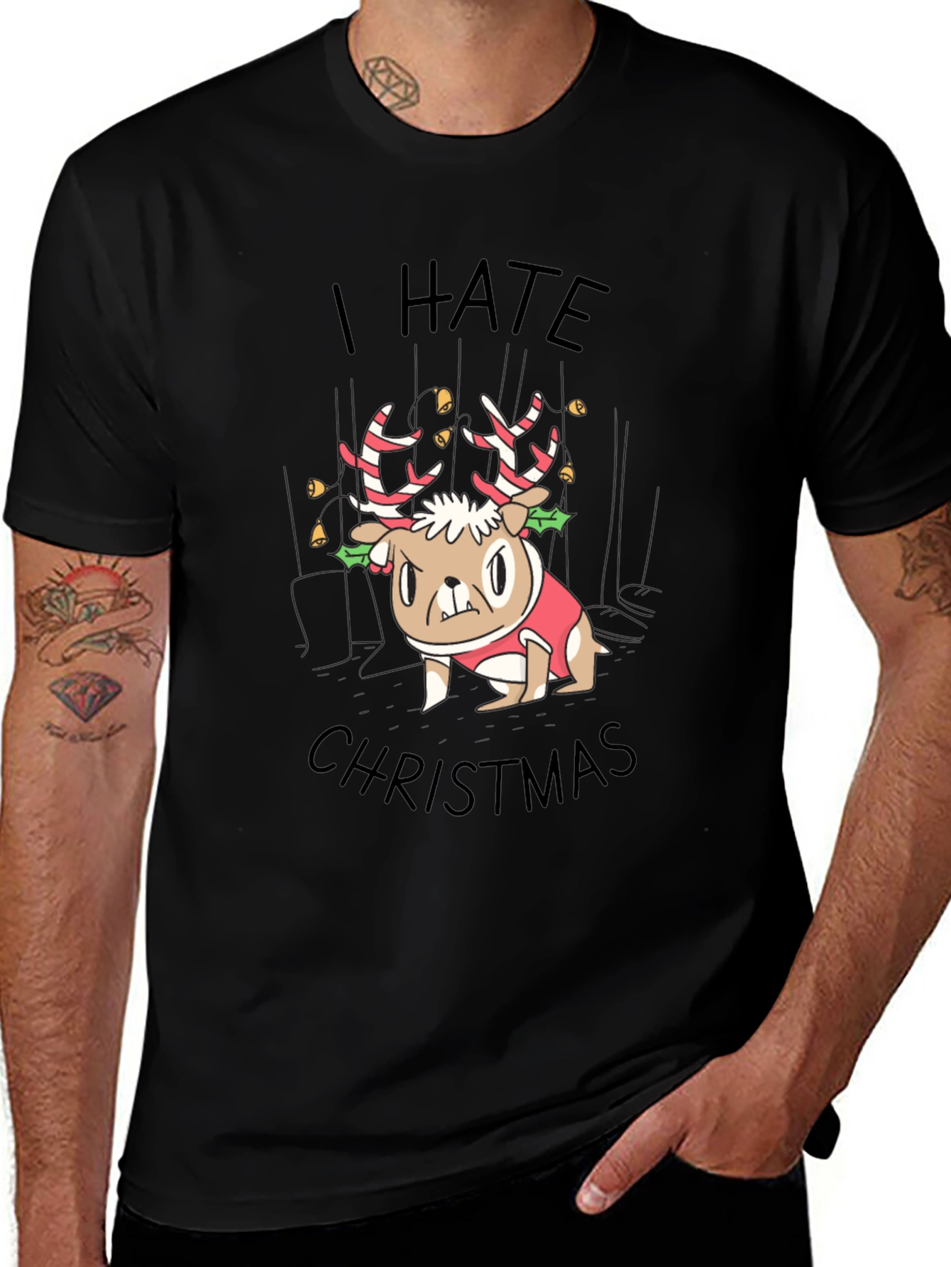 I Hate Christmas Grumpy Dog Reindeer T-Shirt