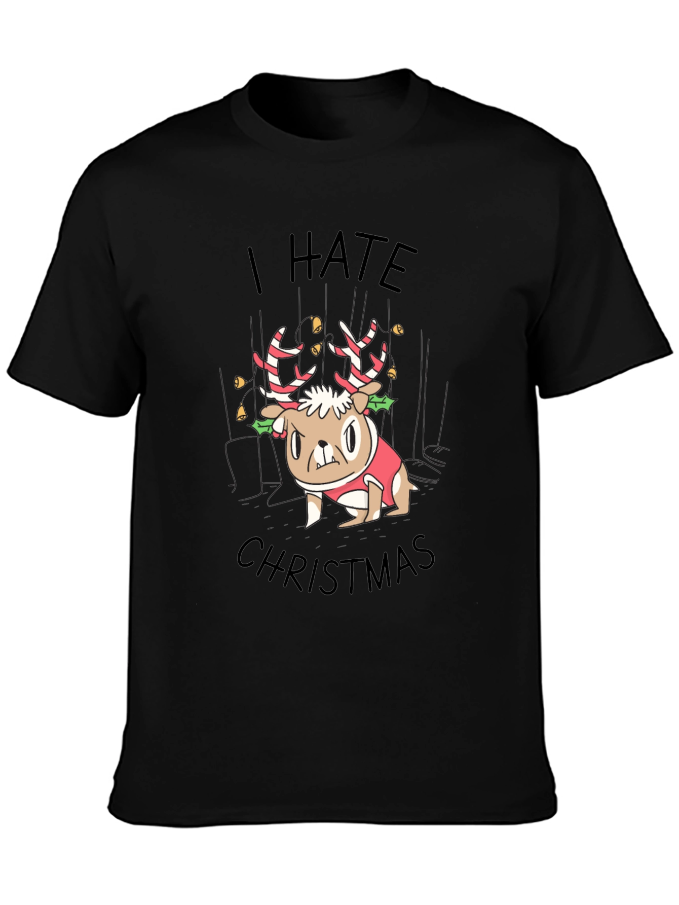 I Hate Christmas Grumpy Dog Reindeer T-Shirt