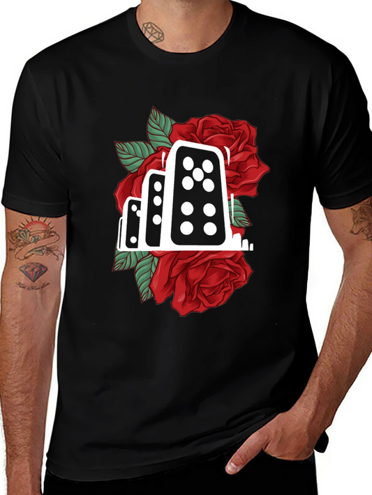 Domino Rose Graphic Tee - Stylish Cotton Blend