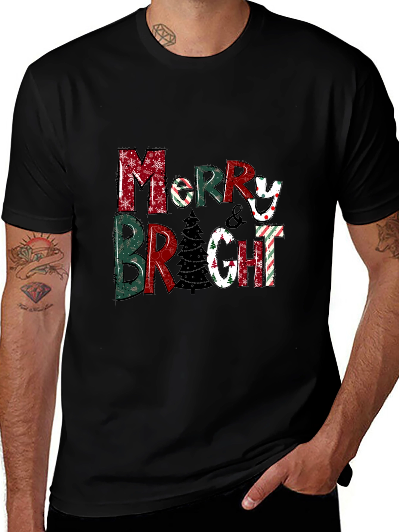 Festive Merry & Bright Christmas Graphic Tee