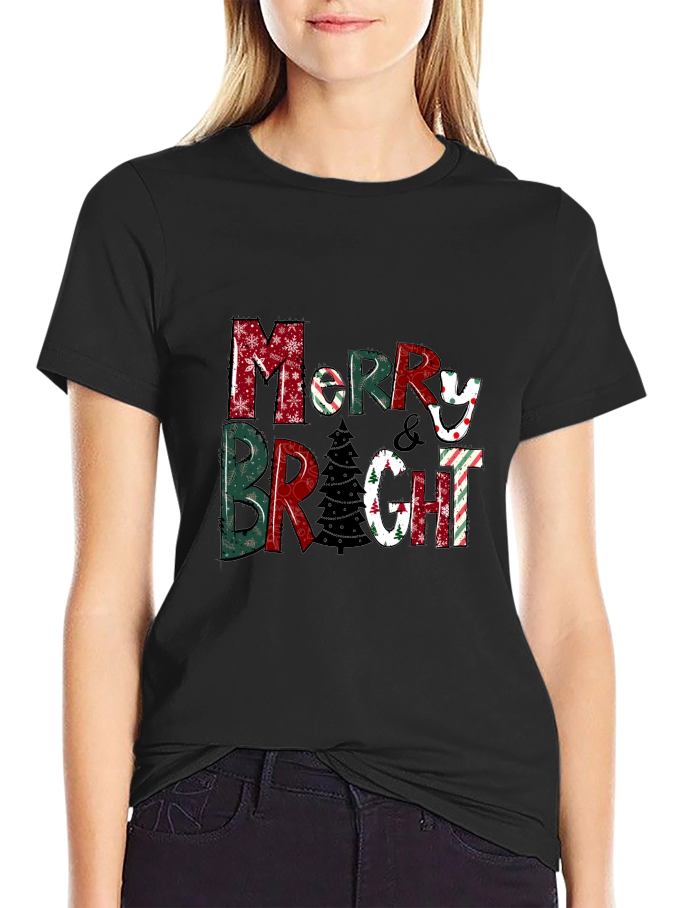 Festive Merry & Bright Christmas Graphic Tee