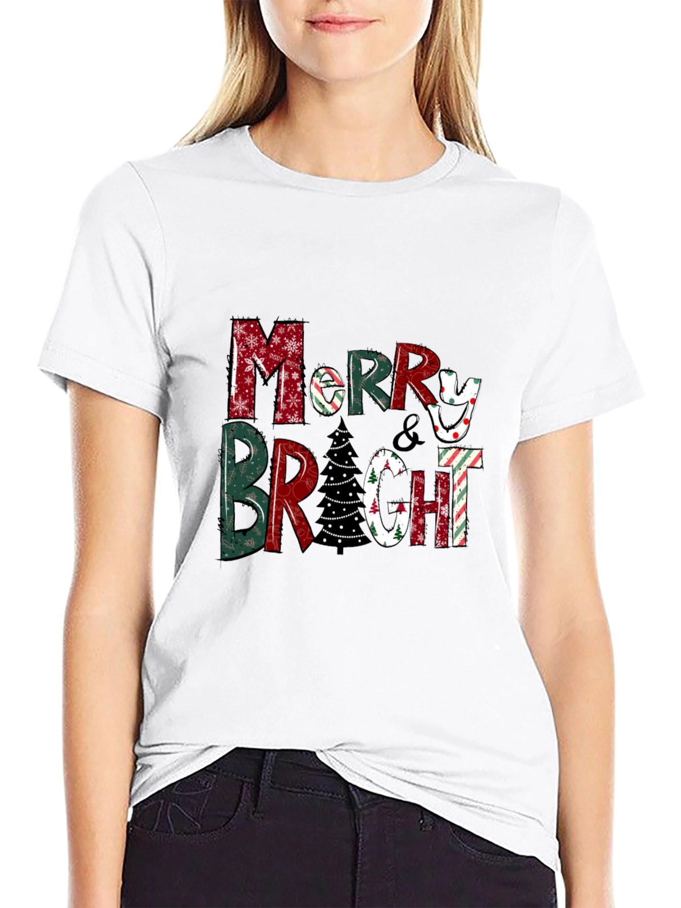 Festive Merry & Bright Christmas Graphic Tee
