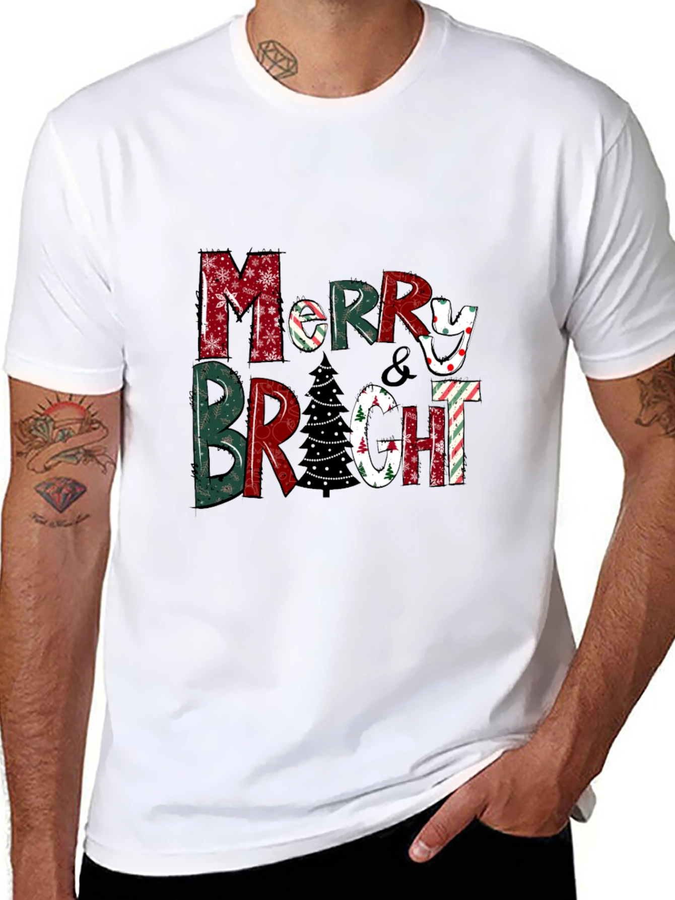 Festive Merry & Bright Christmas Graphic Tee