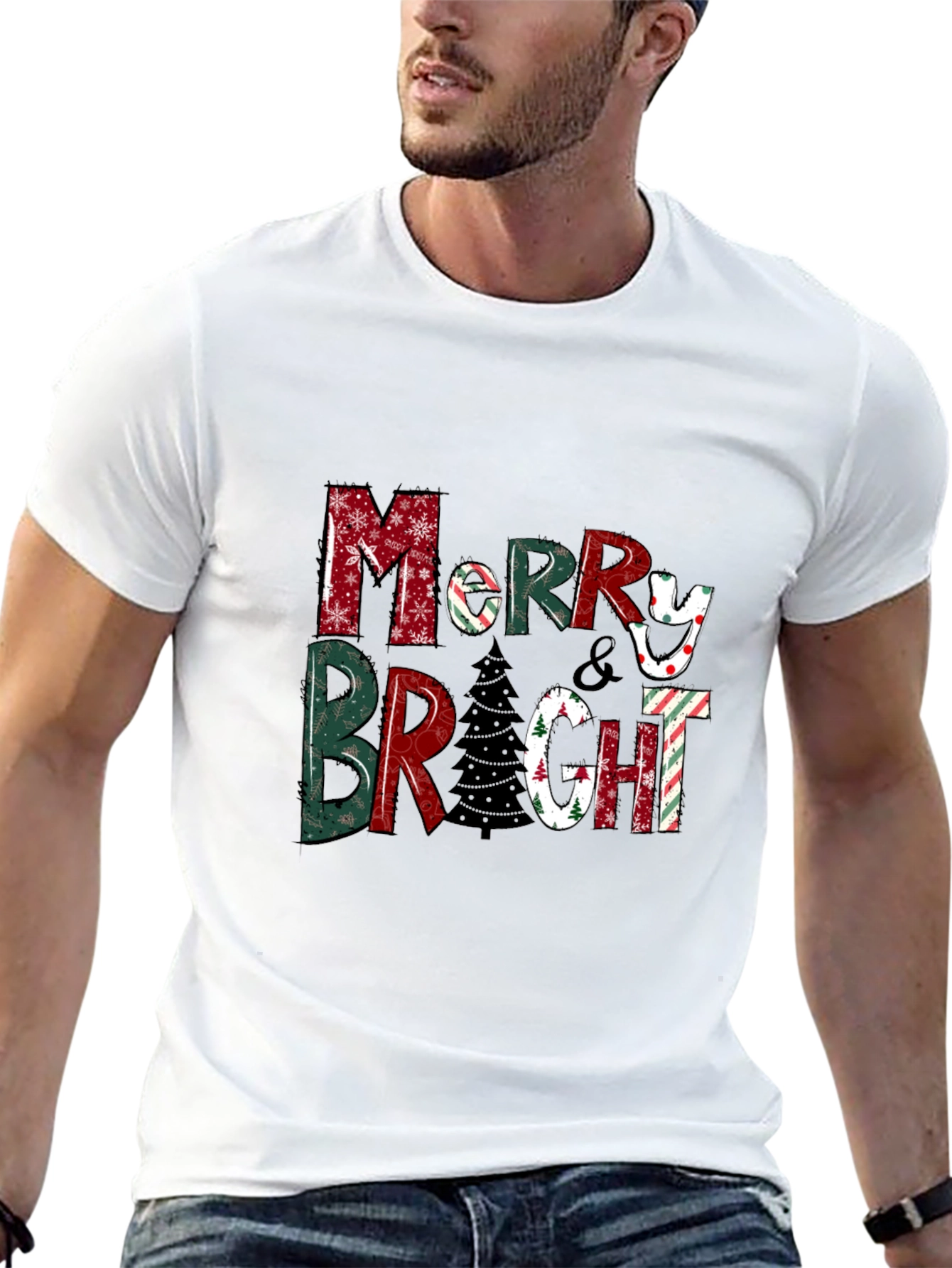Festive Merry & Bright Christmas Graphic Tee