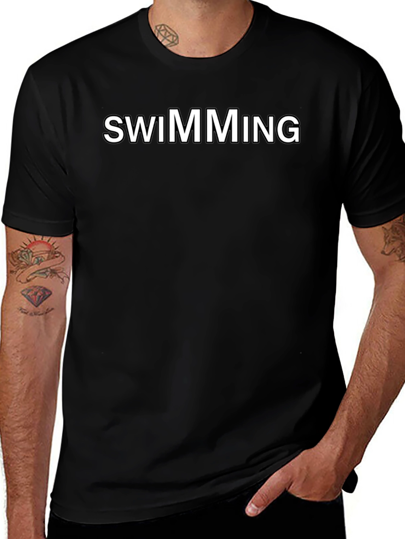 Swimming Graphic Tee - Black Cotton Blend Shirt