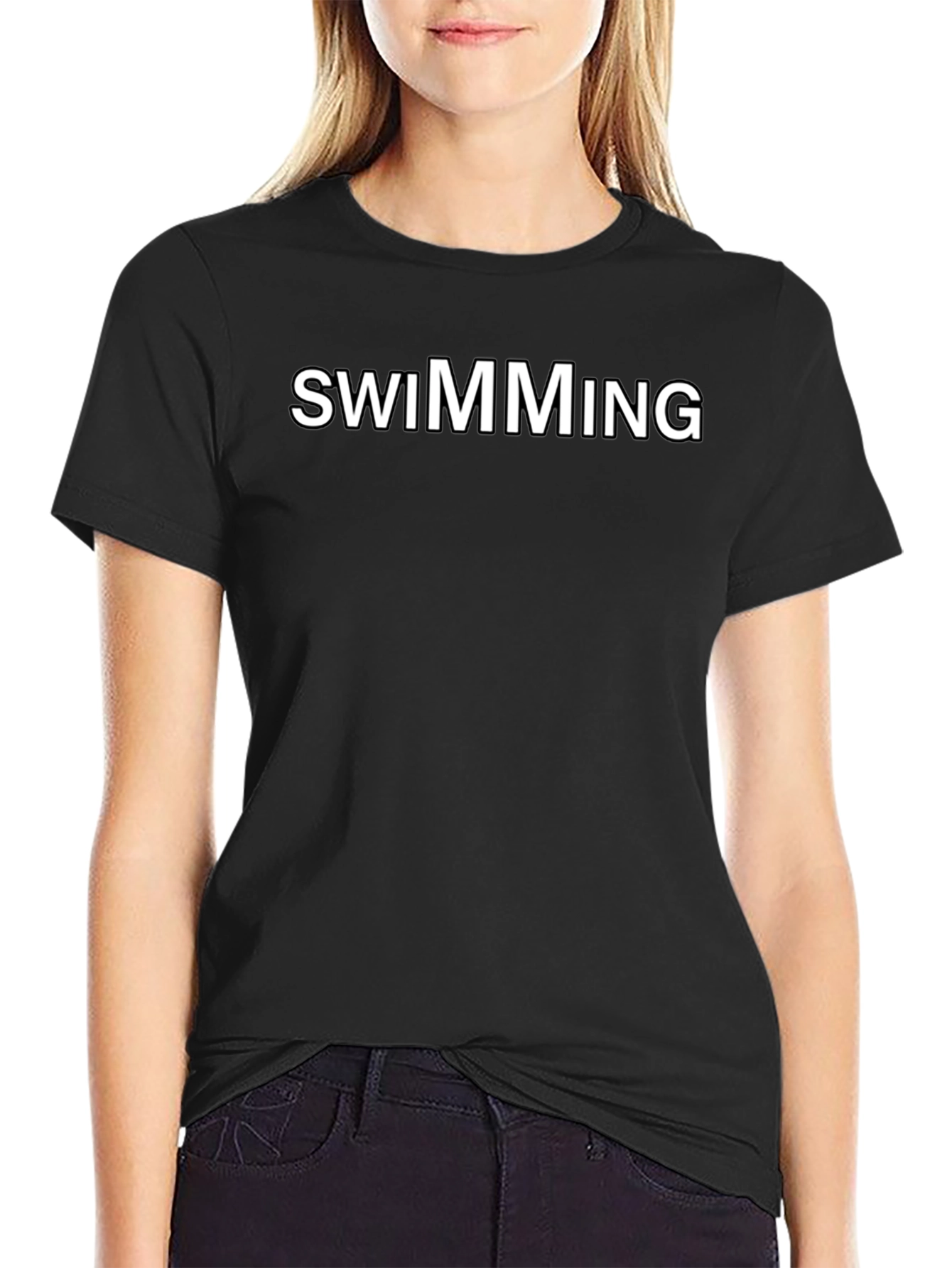 Swimming Graphic Tee - Black Cotton Blend Shirt