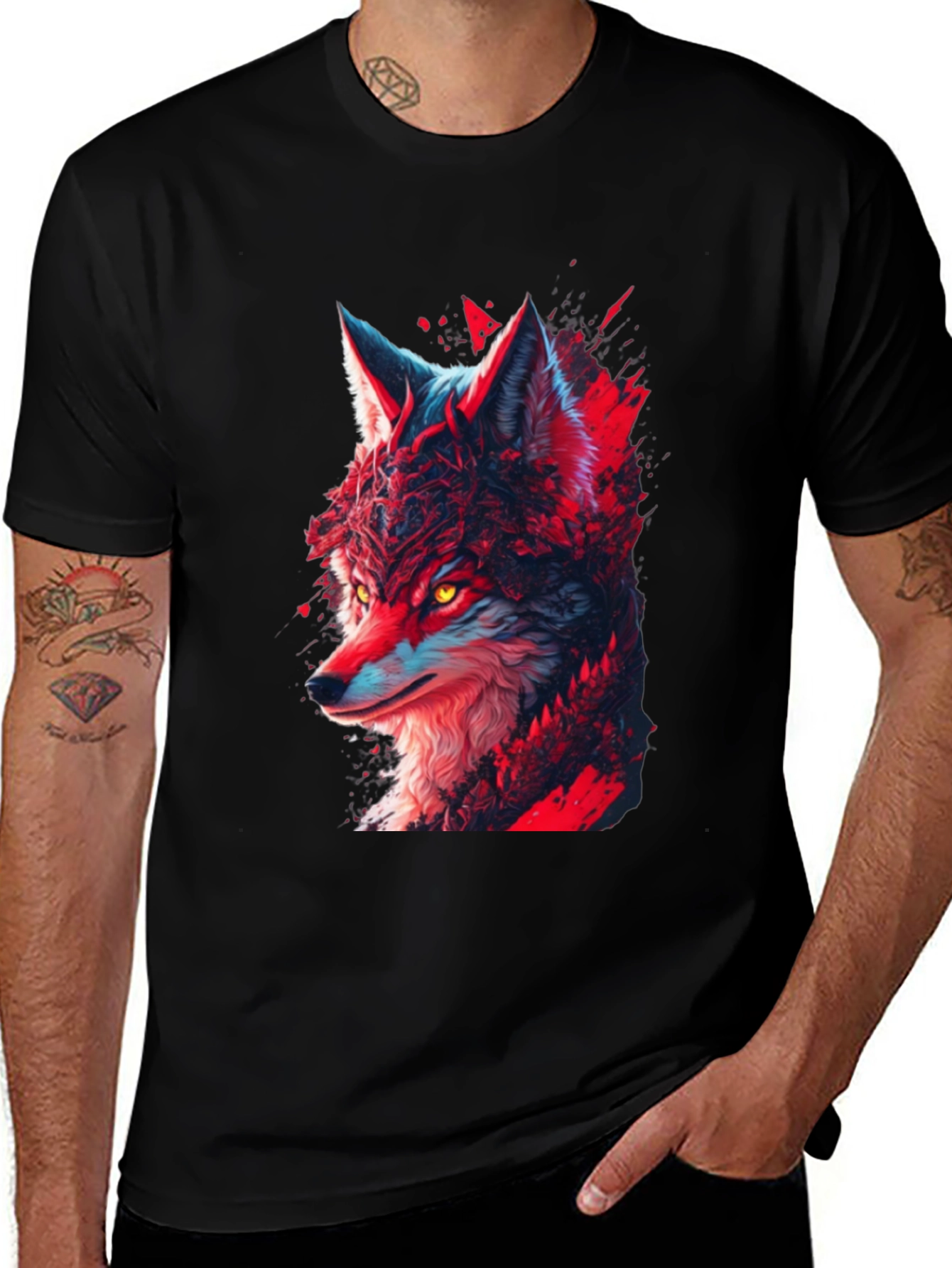 Wolf Graphic Print Black T-Shirt