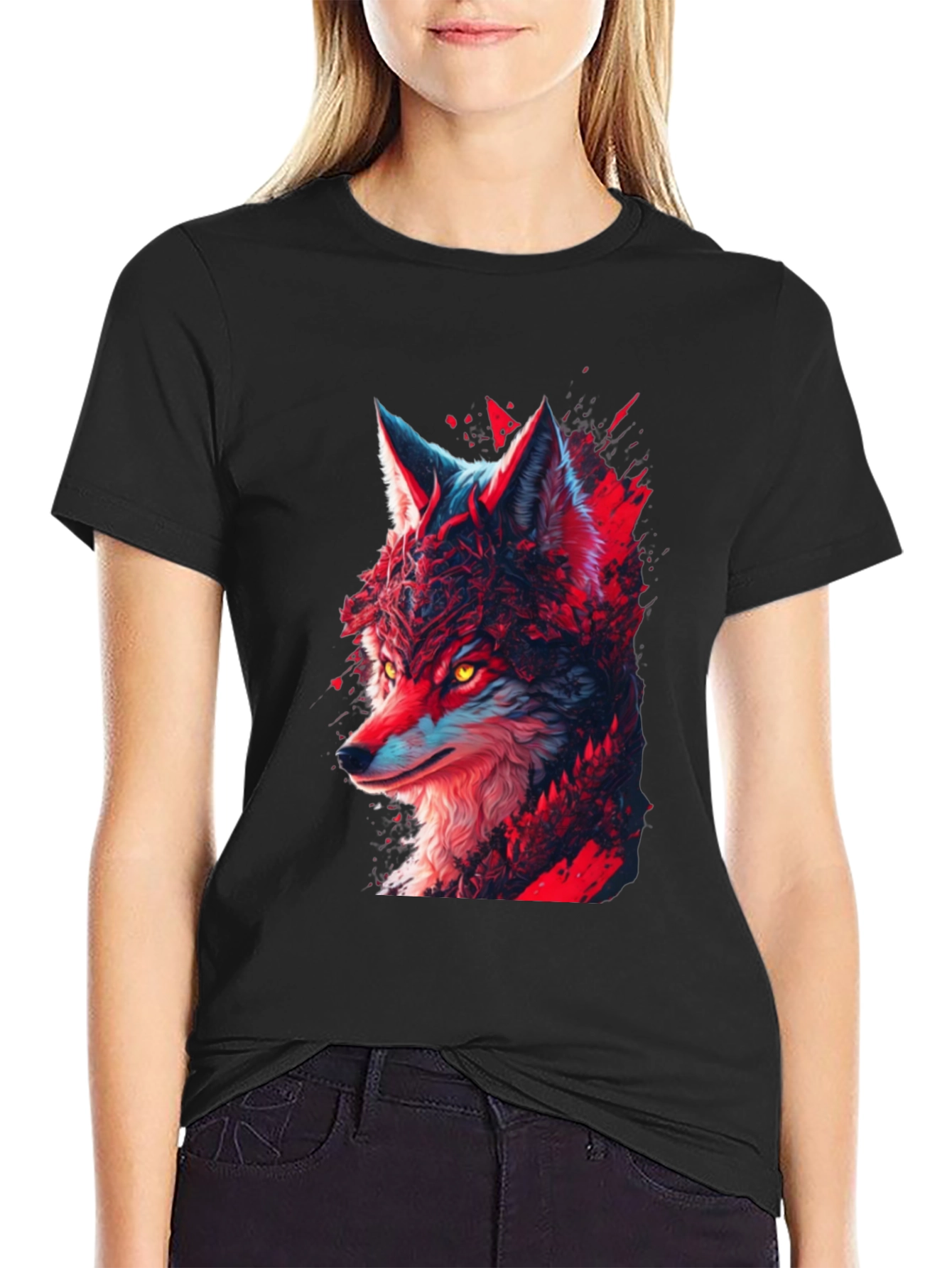 Wolf Graphic Print Black T-Shirt